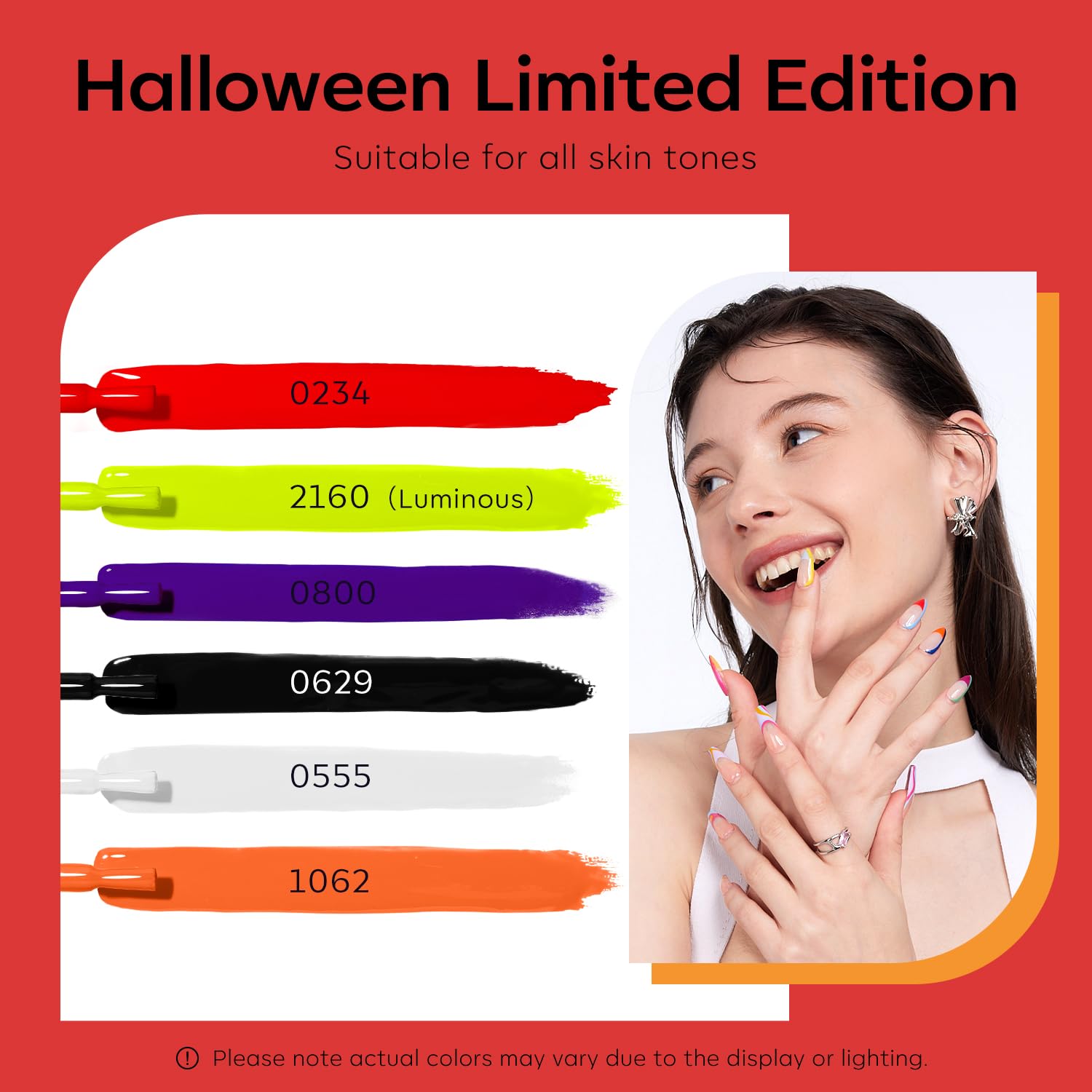modelones Juego de esmaltes de uñas de gel de Halloween, 6 colores, colección Hocus Pocus, otoño e invierno, verde neón, naranja, morado, juego de