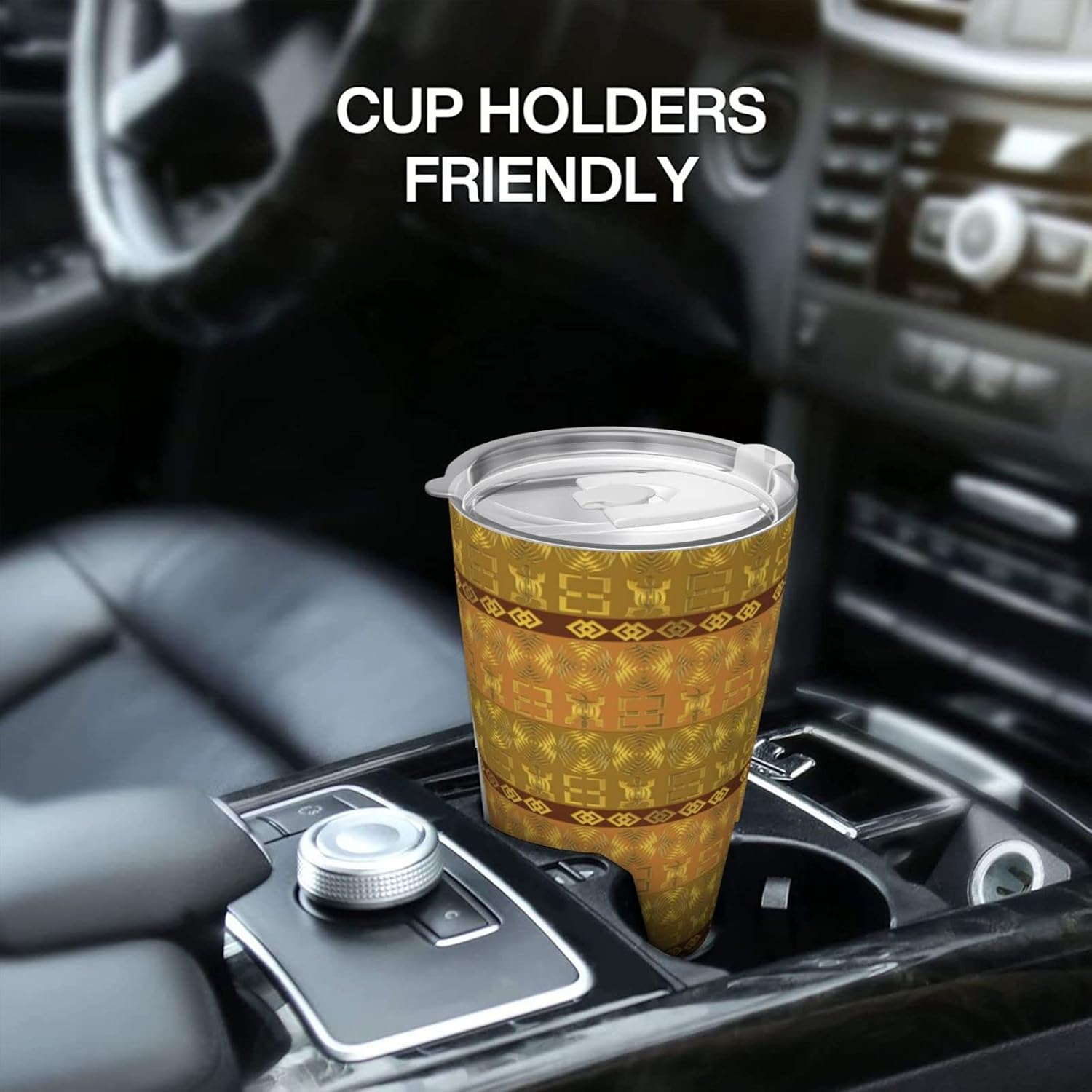 DKJlitter Taza de automóvil de 20 onzas, patrón étnico africano con símbolos Adinkra con aislamiento al vacío, taza de acero inoxidable con