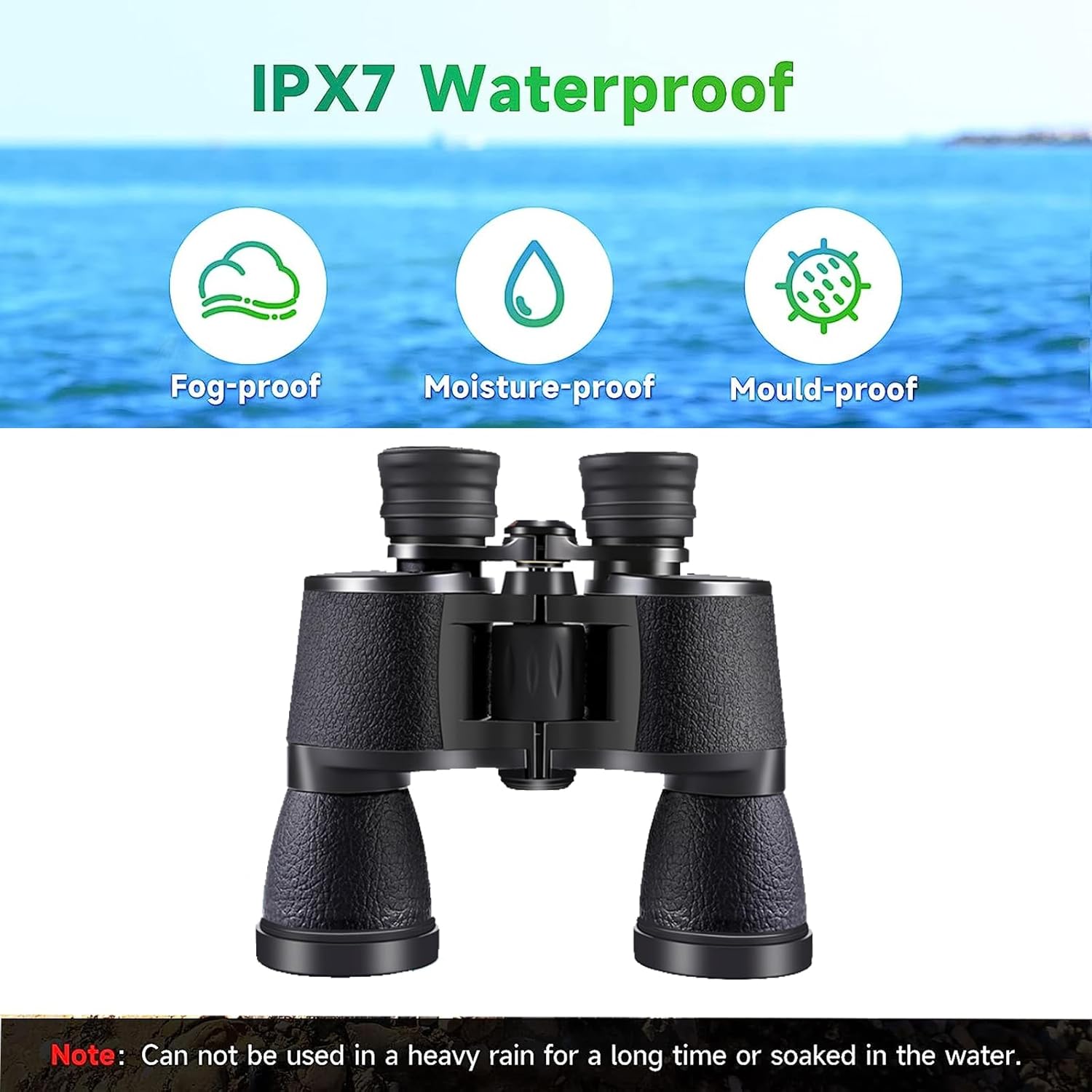 Binoculares de alta potencia de 20 x 50, prismáticos de alta potencia para adultos, visión nocturna con poca luz, impermeable, HD (10 x 50 – negro)