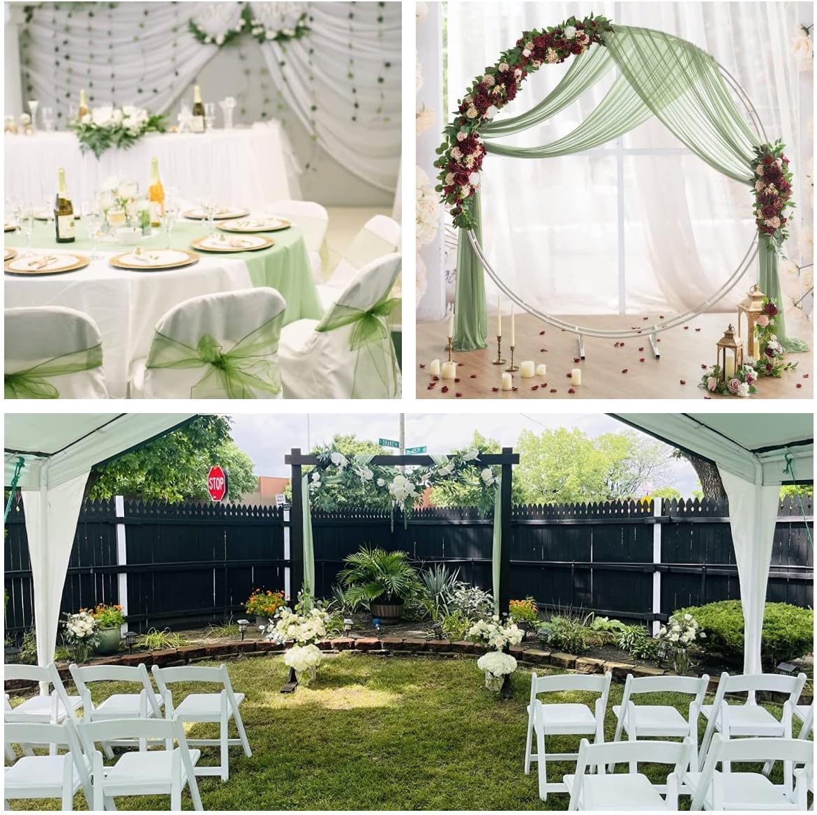 Cortinas de arco de boda verde salvia, tela drapeada de arco de boda para ceremonia, fiesta, cortinas de techo de 6 yardas