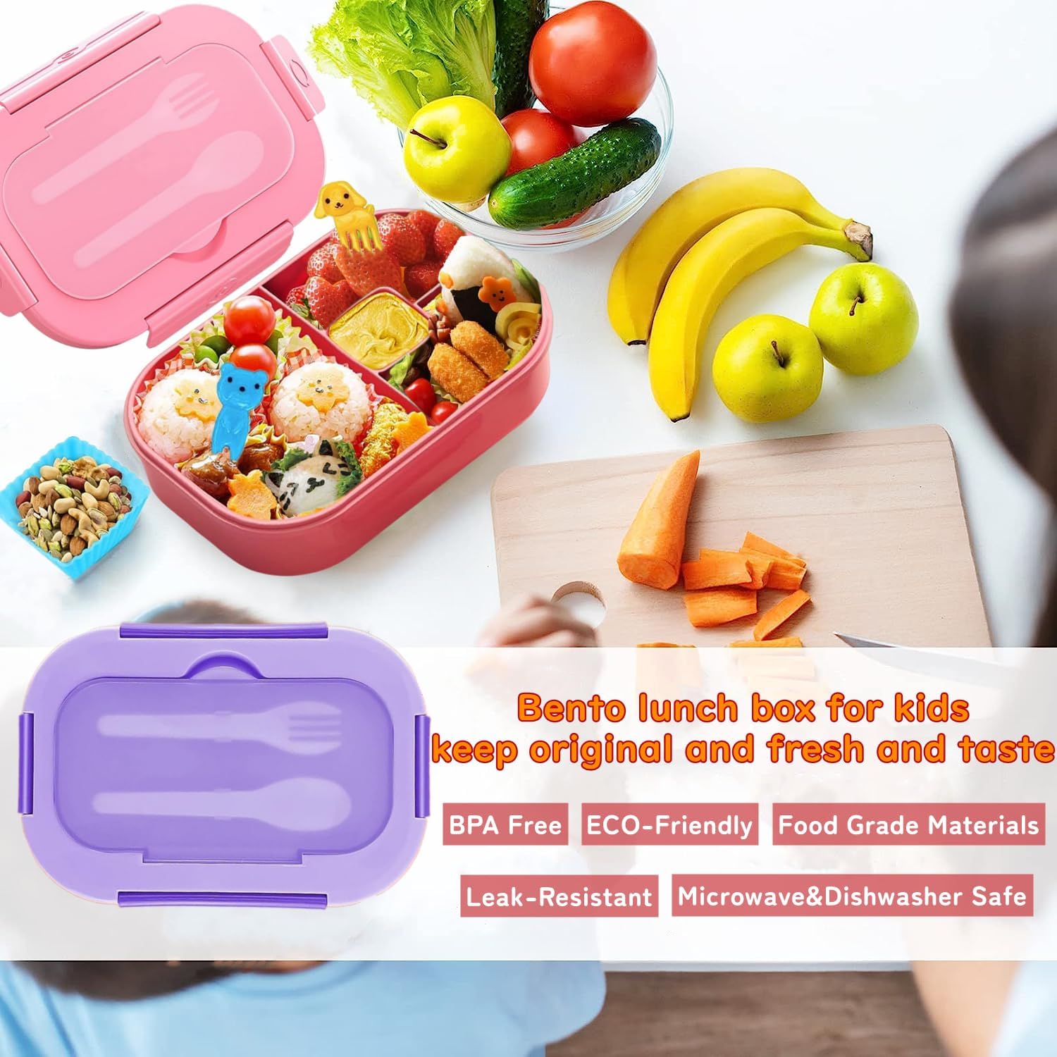 Ichiha Lonchera bento, lonchera para niños, lonchera de 44 onzas, 19 unidades, elegante lonchera para adolescentes, ideal para loncheras a prueba de