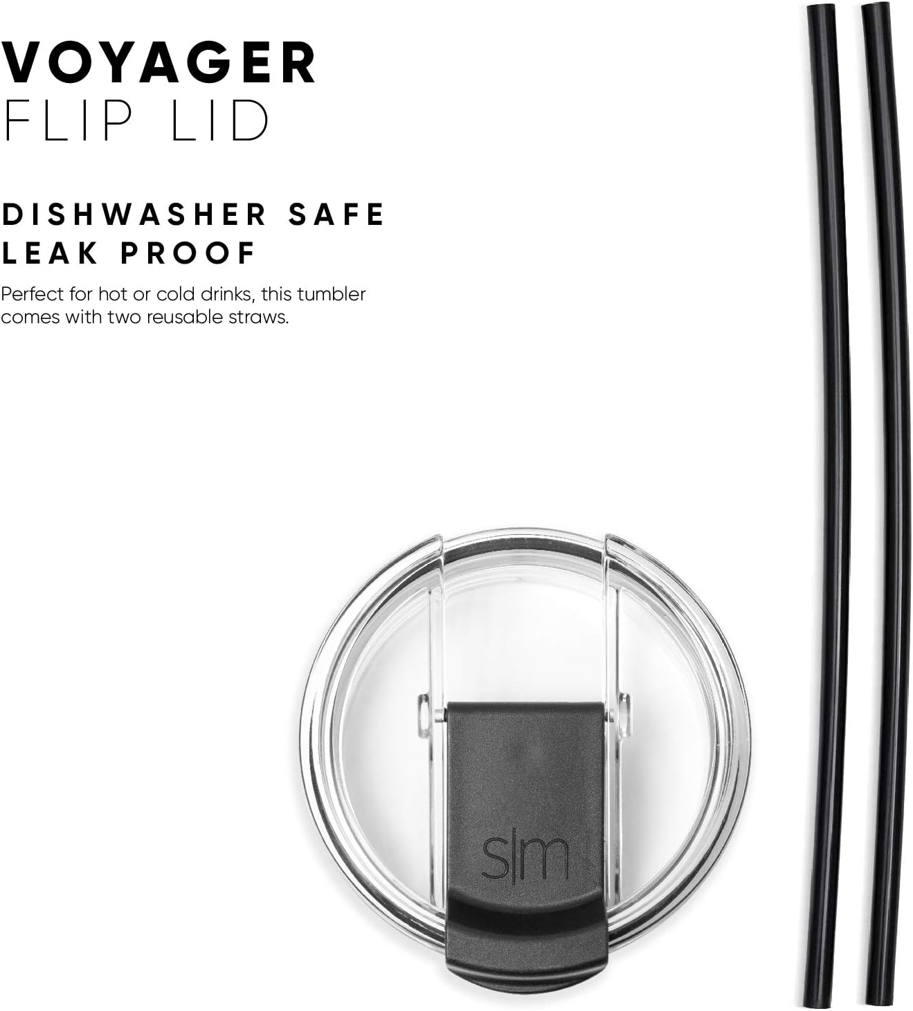 Simple Modern Voyager – Taza de viaje aislada con popote y tapa abatible transparente  Taza de café de acero inoxidable de 12 onzas, color negro