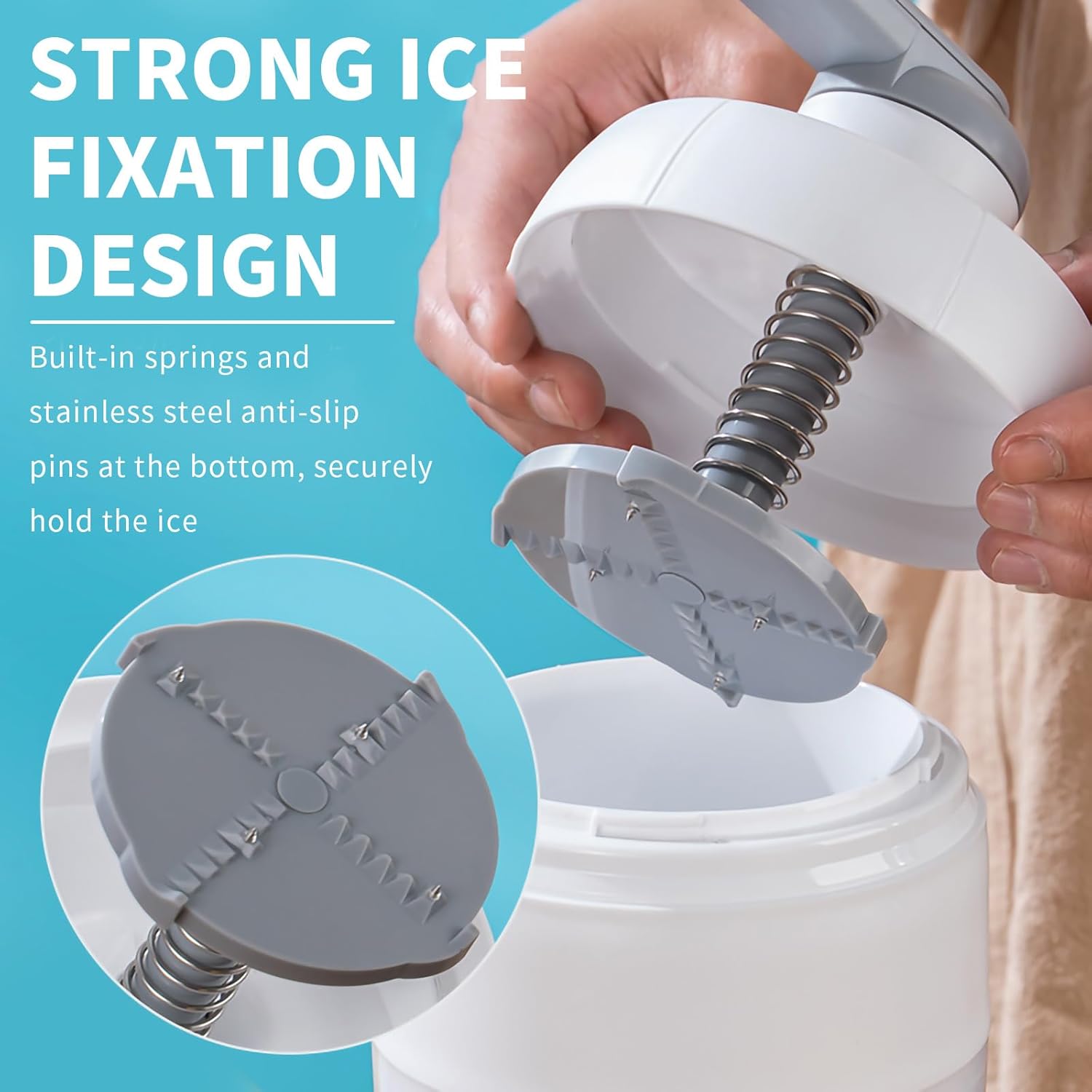 Yanpoake Máquina de afeitar de hielo manual para cono de nieve, trituradora de hielo triturado portátil con 2 bandejas de cubitos de hielo gratis y