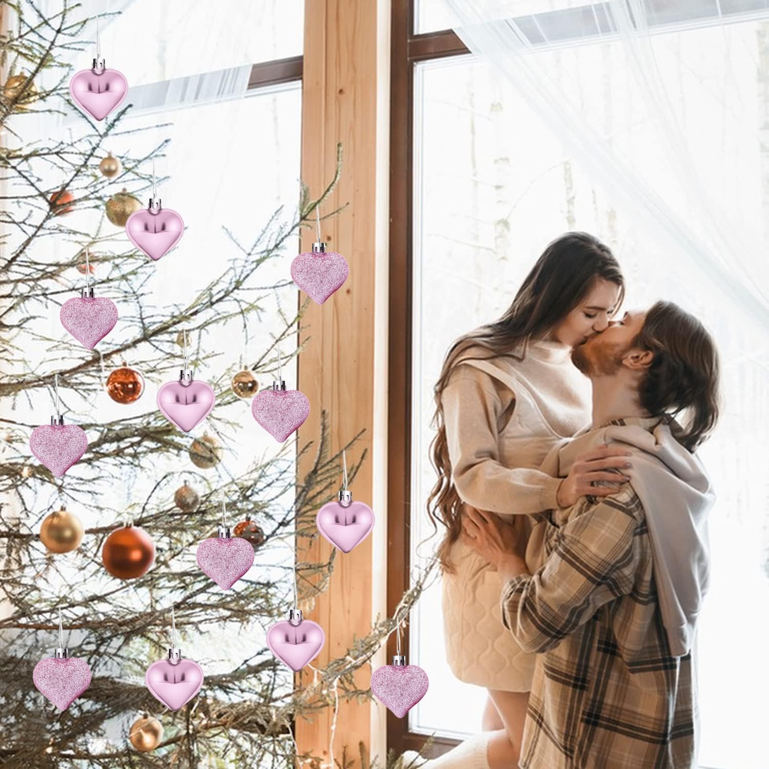 24 adornos colgantes de corazón para el día de San Valentín, adornos románticos en forma de corazón, decoración de corazón de plástico para