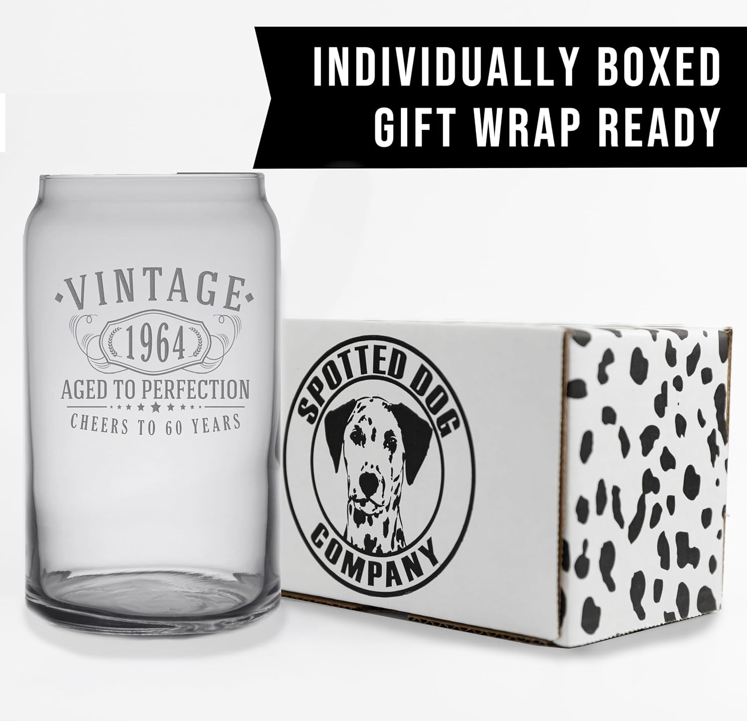 Taza de vidrio para beber café de 16 onzas grabadas vintage de 1964  Regalos de feliz cumpleaños 60 para mujeres y hombres, decoración de decoración