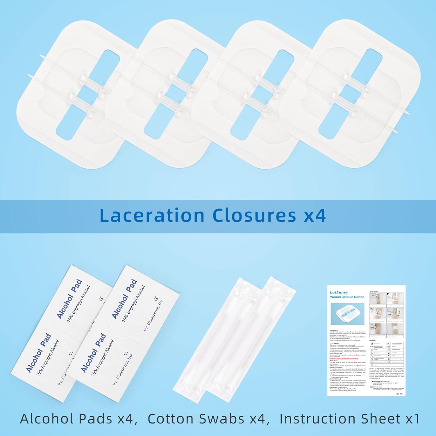 LotFancy Cierres de heridas de emergencia, 4 unidades, suministros de primeros auxilios, vendas médicas de mariposa, kit de reparación de laceración