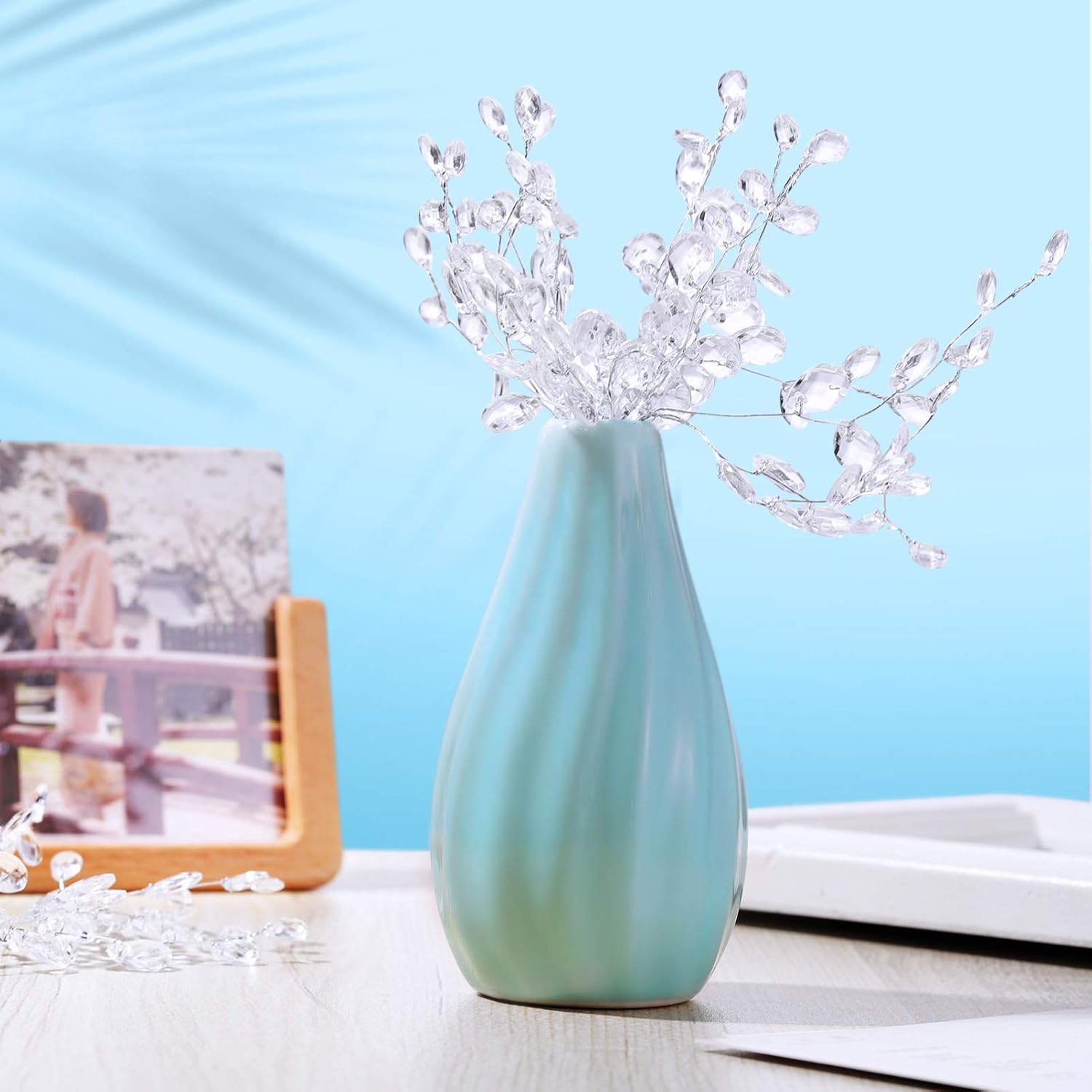 IMIKEYA 50 piezas de tallos de gota de cuentas acrílicas de cristal, ramos artificiales, tallos florales transparentes, aerosoles decorativos para
