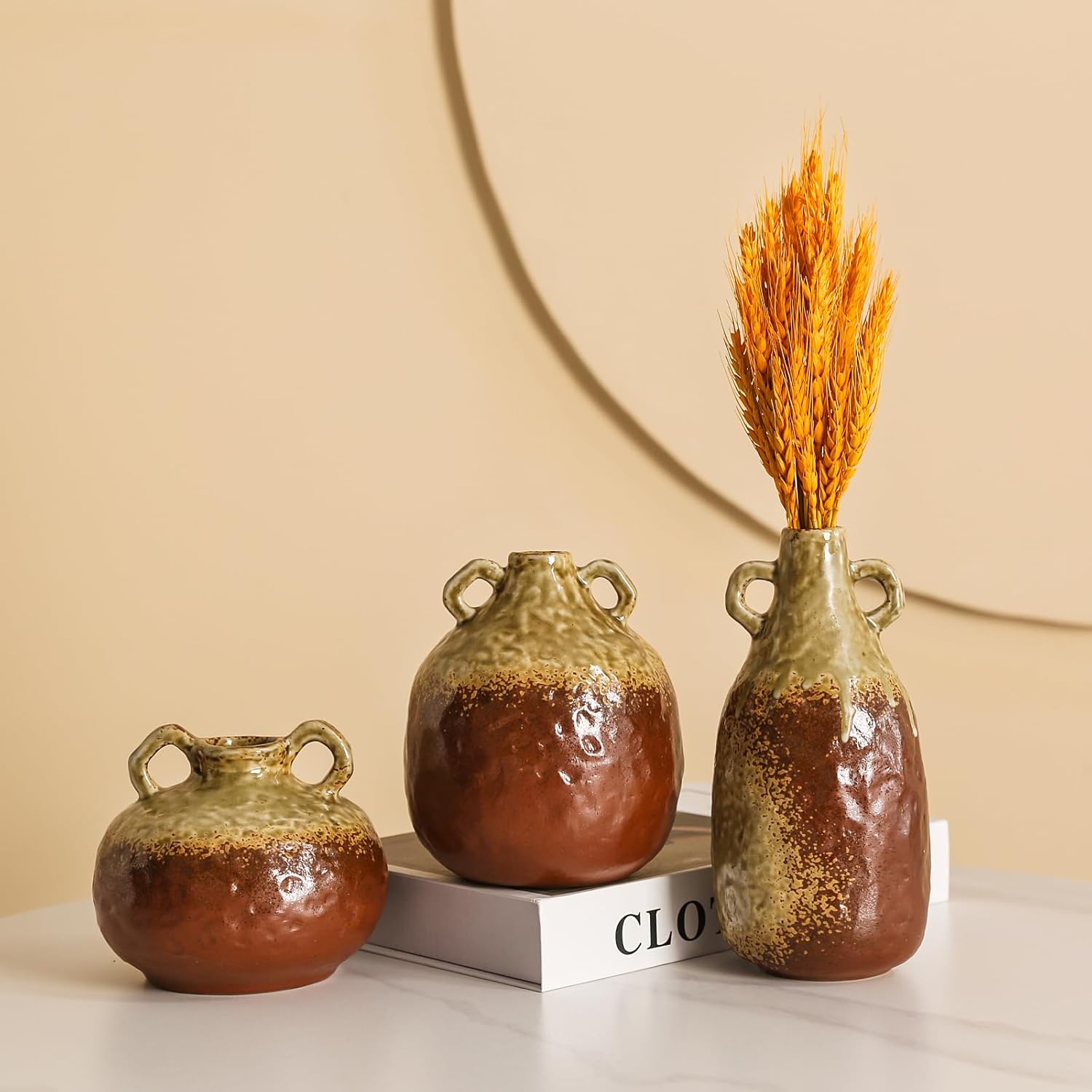 Jarrón moderno para decoración de granja, jarrones de cerámica de cerámica para mesa, florero de cerámica vintage para centro de mesa del hogar y
