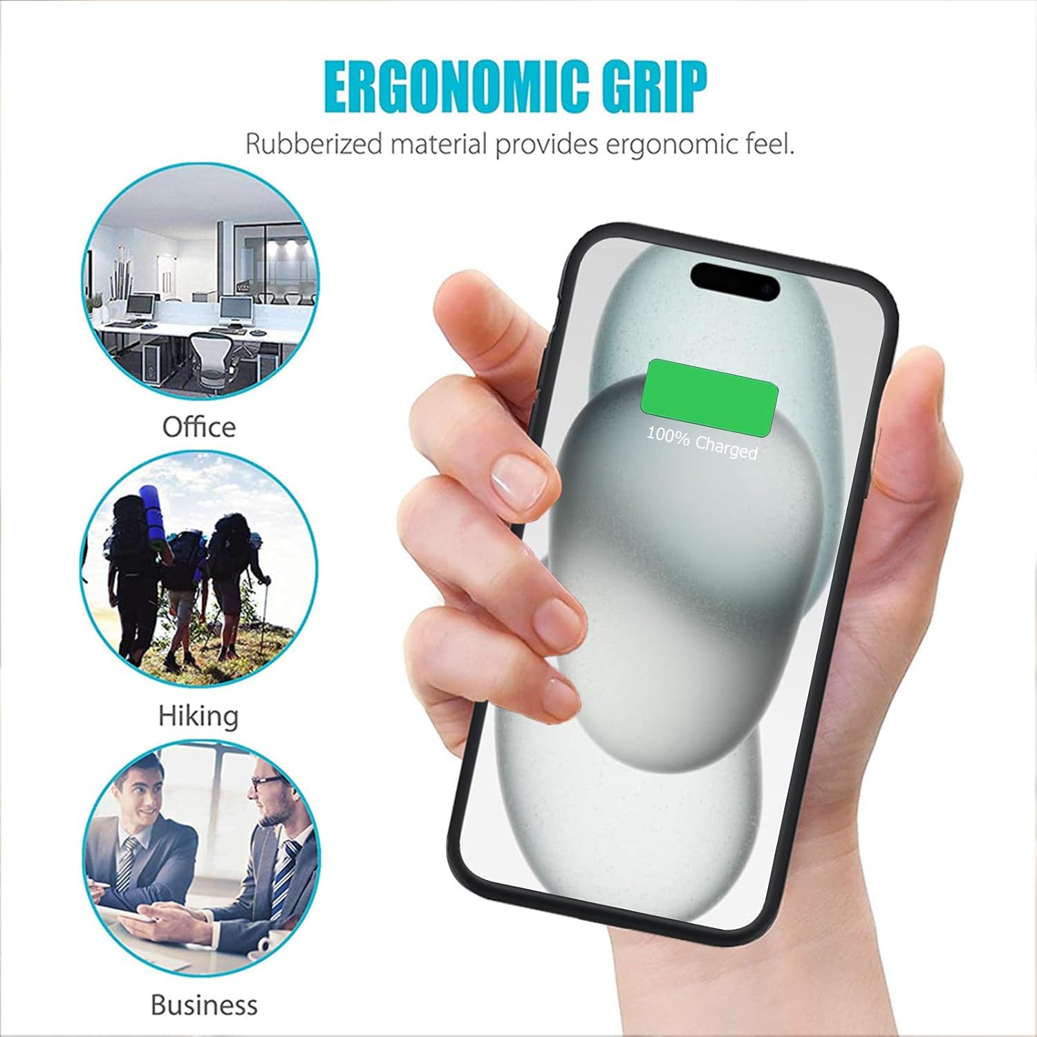 Funda de batería para iPhone 15, Full Encircle 8000mAh Ultra-Slim Recargable Smart Portátil, Funda de carga extendida compatible con iPhone 15 (6.1