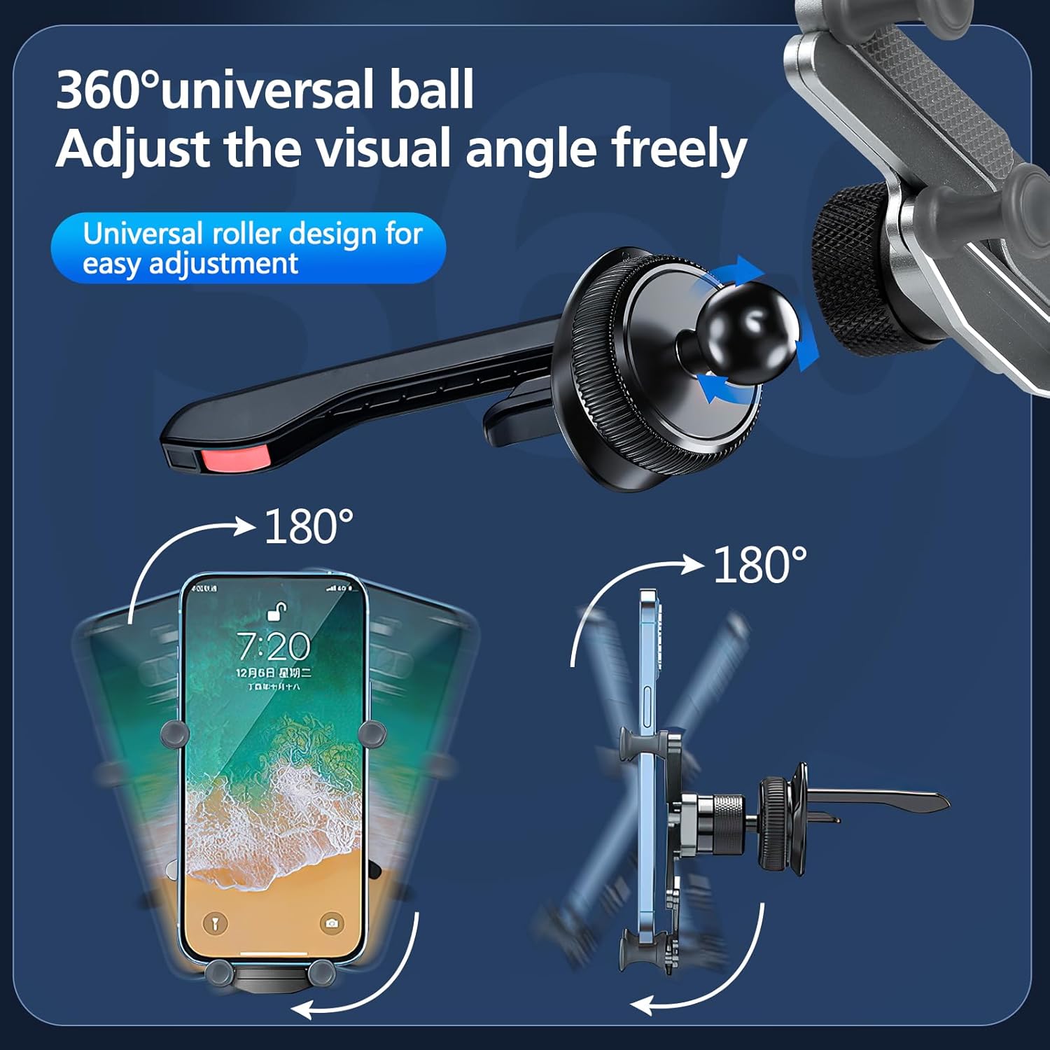 Soporte de teléfono para ventilación de automóvil, soporte de teléfono universal antivibraciones de 360, soporte universal para teléfono en el