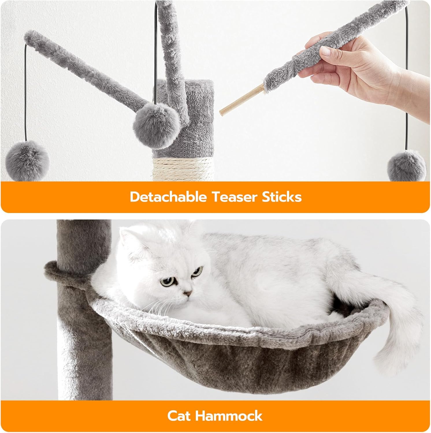 HOOBRO Torre de árbol para gatos con caja de arena para gatos de interior, condominio de madera para gatos con postes rascadores, caja de arena para