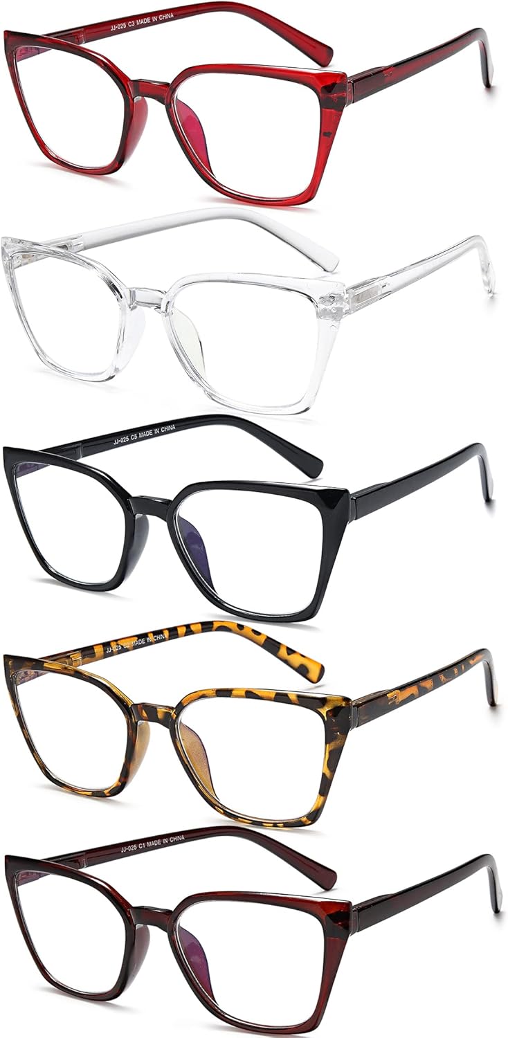 EYEURL Lectores de gran tamaño para mujer, paquete de 5 lentes de lectura con bloqueo de luz azul para mujer + 1.25 marcos cuadrados de moda con