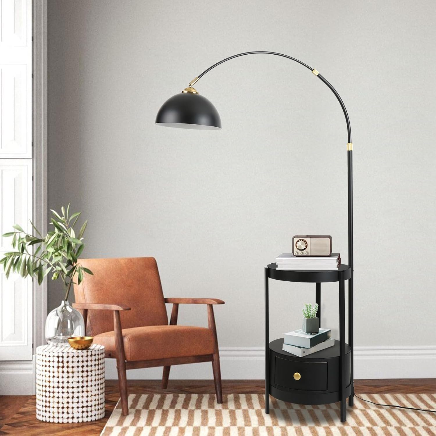 OUKANING Lámpara de pie de decoración industrial con lámpara de escritorio rústica de metal ajustable, lámpara de libro para sala de estar,
