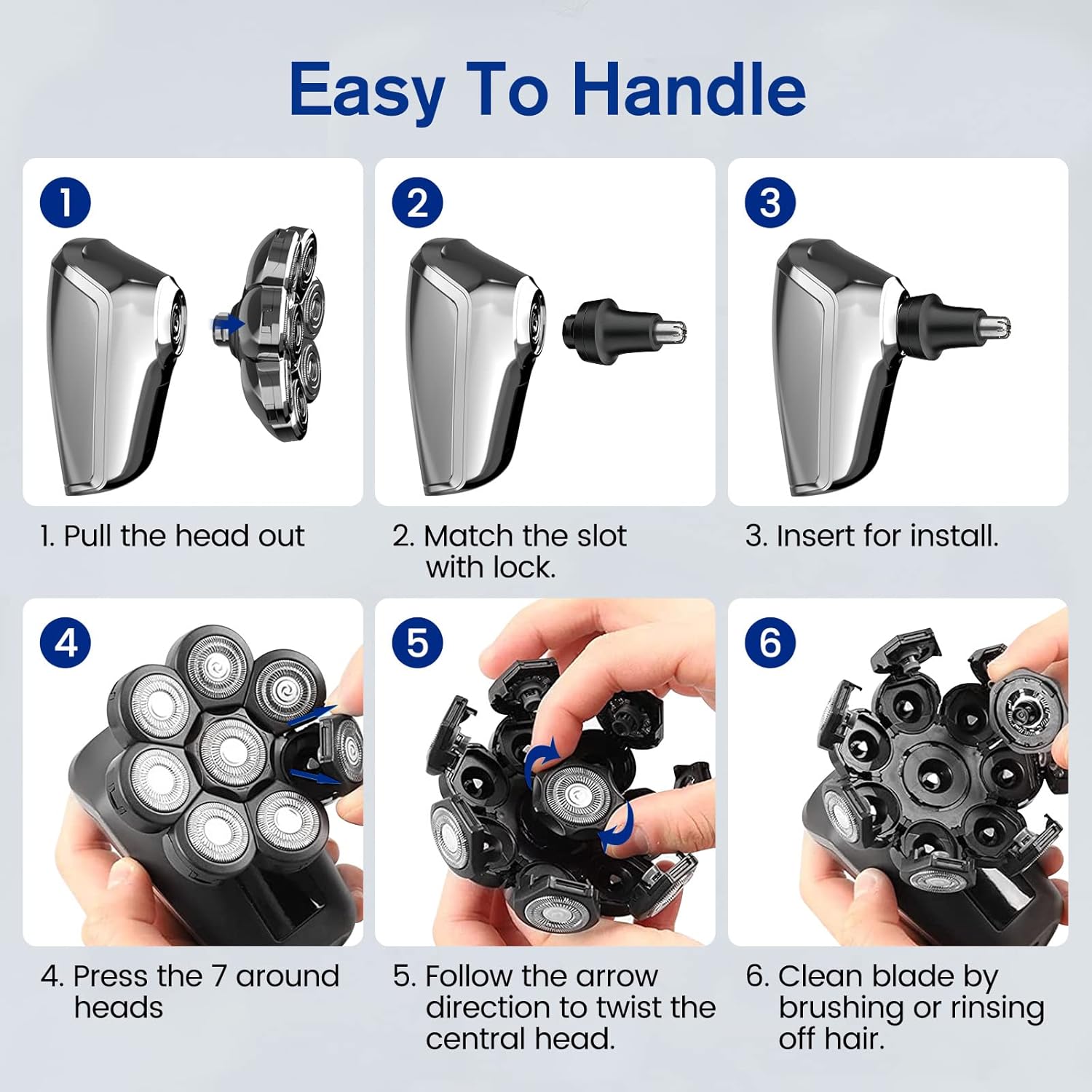 Afeitadoras eléctricas 8D para hombres calvos, afeitadora de cabeza 6 en 1 con pantalla LED, cuerpo impermeable y carga USB, perfecta para el hogar
