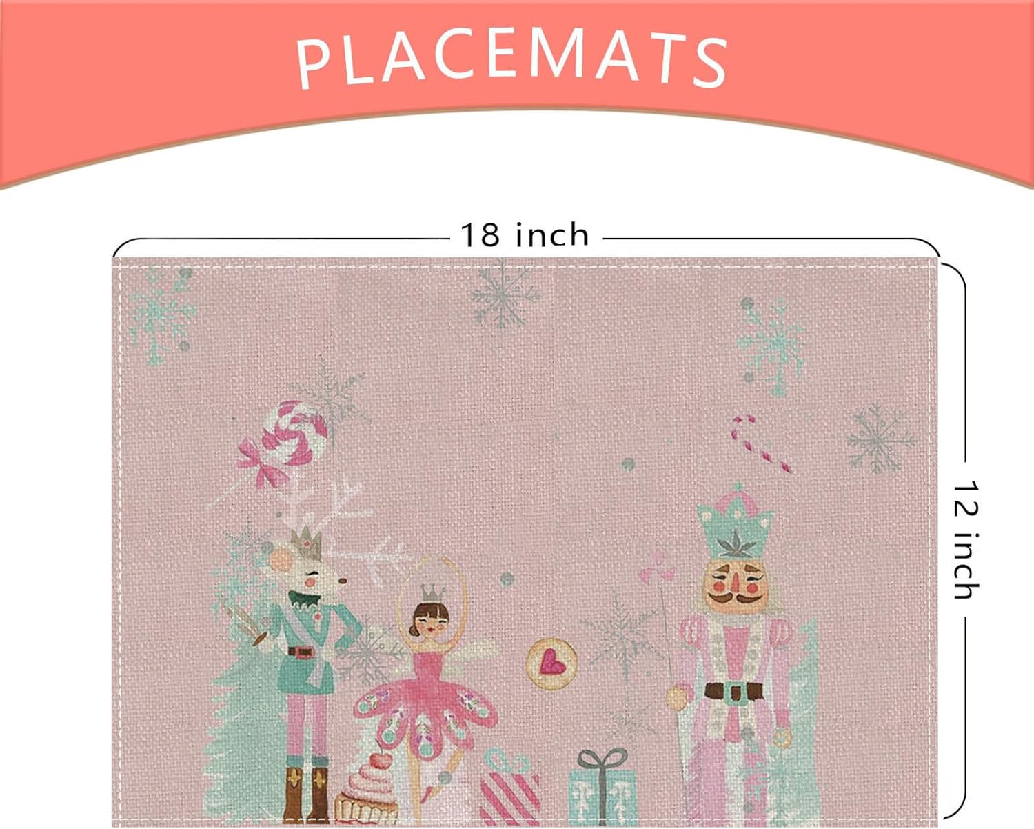 PartyBuzz – Juego de 4 manteles individuales de Navidad con diseño de cascanueces rosados, decoración para el hogar, cocina, comedor