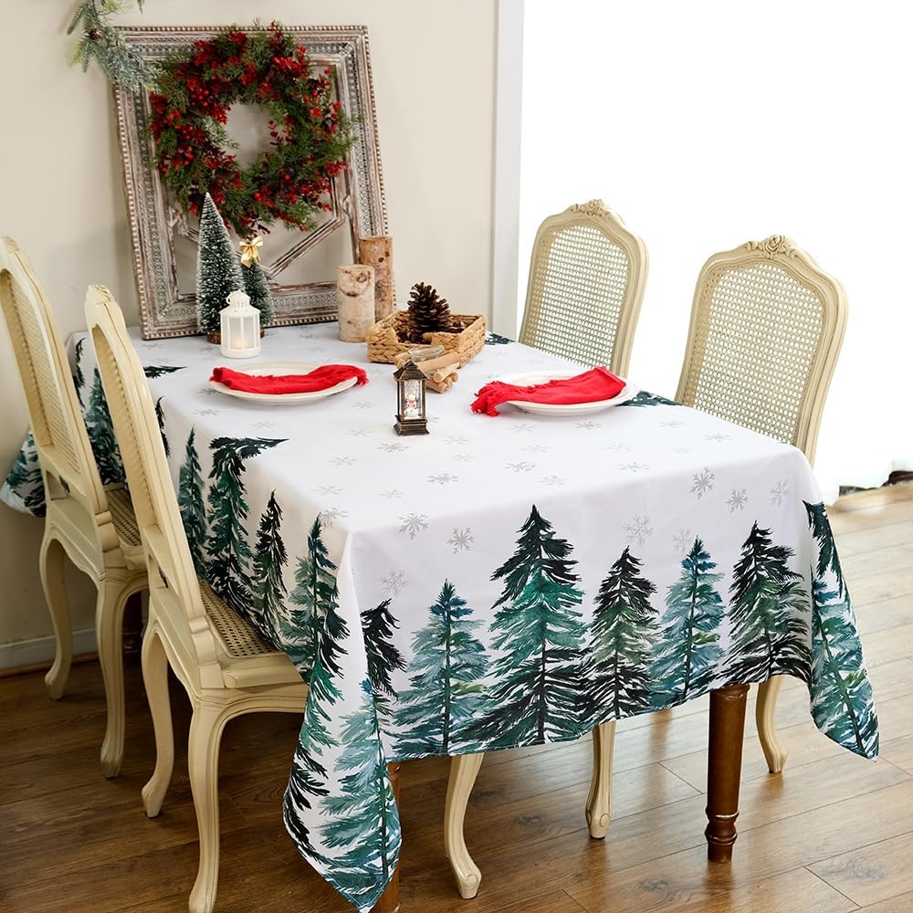 ARKENY ATC460-84 – Mantel de Navidad rectangular de 60 x 84 pulgadas, diseño de copo de nieve de nieve, árbol de Navidad, decoración de interiores y
