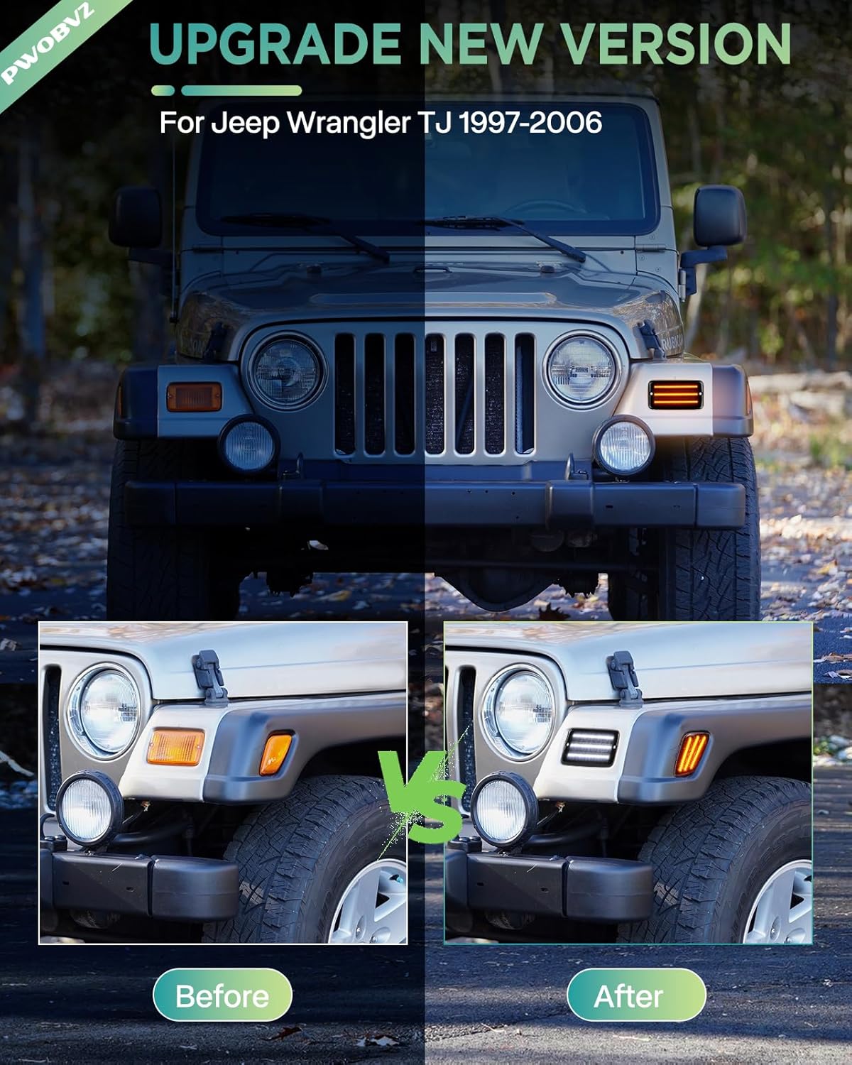 Switchback – Luces LED de señal de giro para Jeep Wrangler TJ 1997-2006, 4 unidades de lentes ahumadas secuenciales ámbar blanco estacionamiento DRL