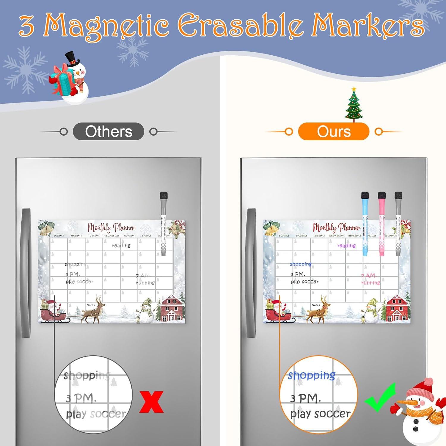 YoeeJob Calendario magnético para nevera, juego de pizarra de borrado en seco de 17 x 12 pulgadas para refrigerador, calendario mensual magnético,