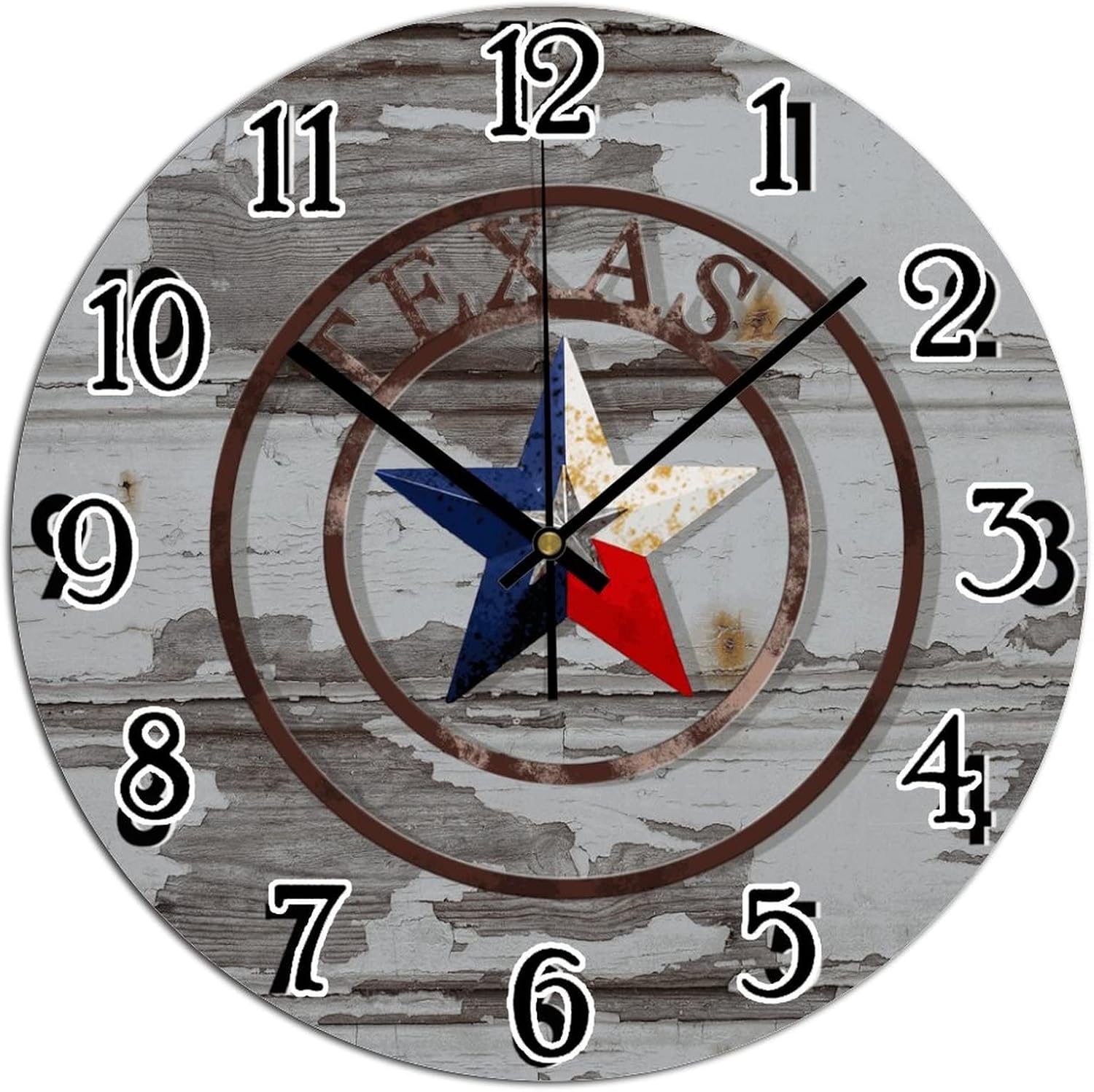 Reloj de pared con estrella de Texas occidental, reloj de pared decorativo estilo Shabby Chic Retro de 12 pulgadas, reloj redondo de cuarzo,