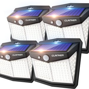 Claoner – Luces solares con sensor de movimiento 128 LED4 paquetes, luces para exterior con 3 modos de iluminación con 270 de angulo, para pared, Claoner – Luces solares con sensor de movimiento 128 LED4 paquetes, luces para exterior con 3 modos de iluminación con 270 de angulo, para pared,