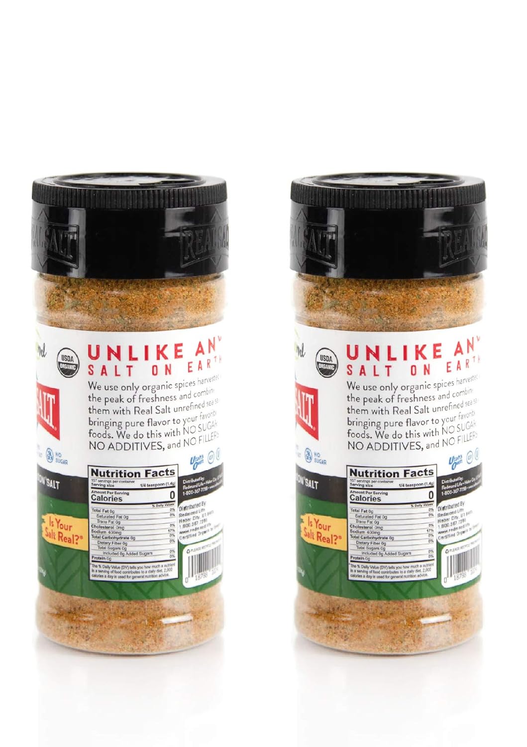 Redmond Real Sea Salt  Natural sin refinar sin gluten, condimento 8.25 onzas coctelera (paquete de 2)