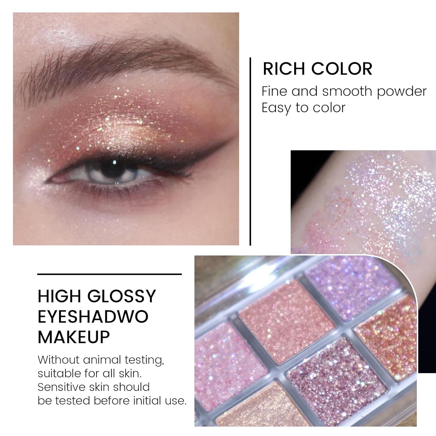KYDA Paleta de sombra de ojos con purpurina de 10 colores, sombra de ojos de lentejuelas brillantes, sombra de ojos en polvo de perlas brillantes,