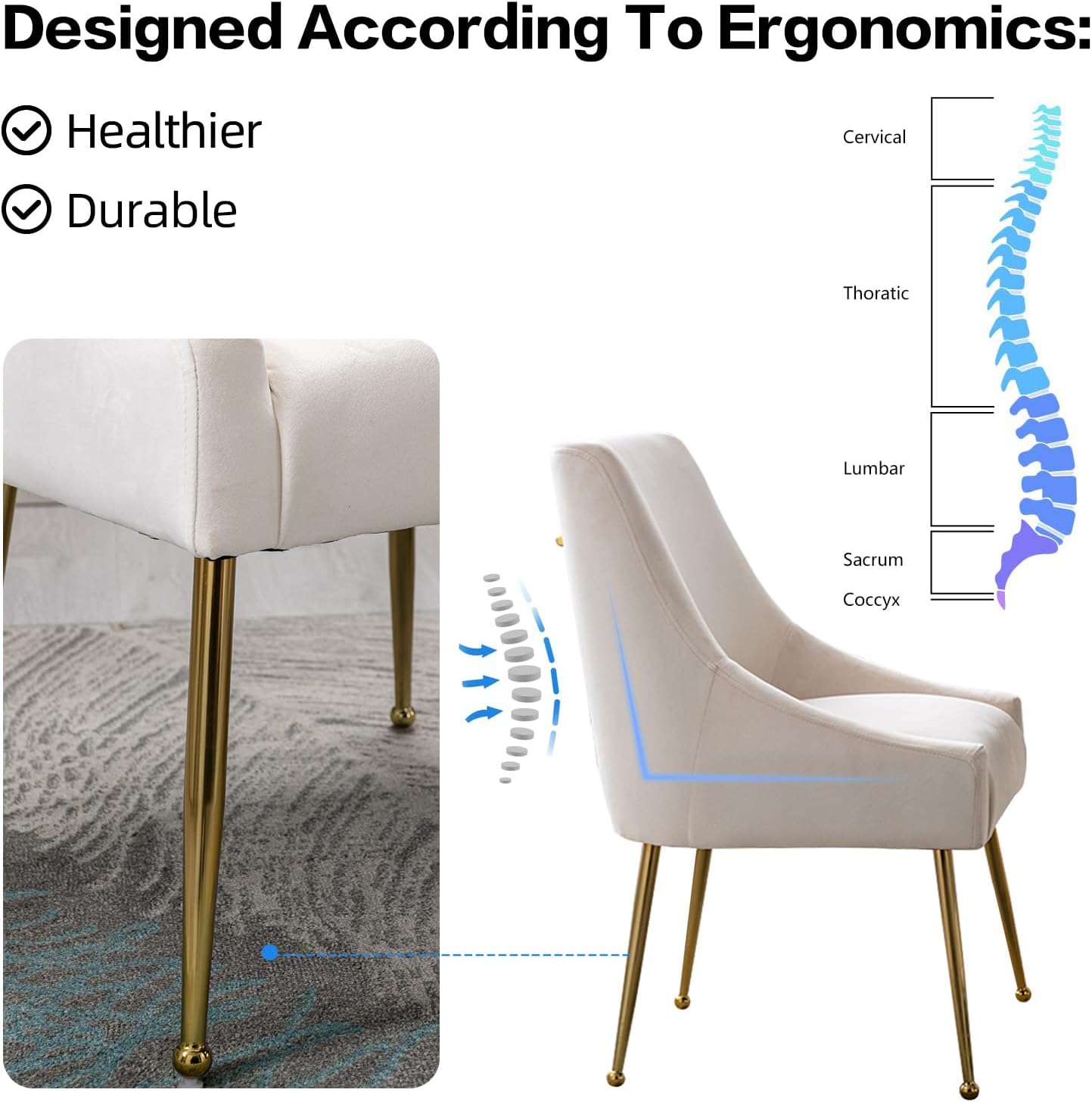 Juego de 2 sillas de comedor de terciopelo, colección de muebles tapizadas modernas y contemporáneas con patas de metal dorado pulido (beige)