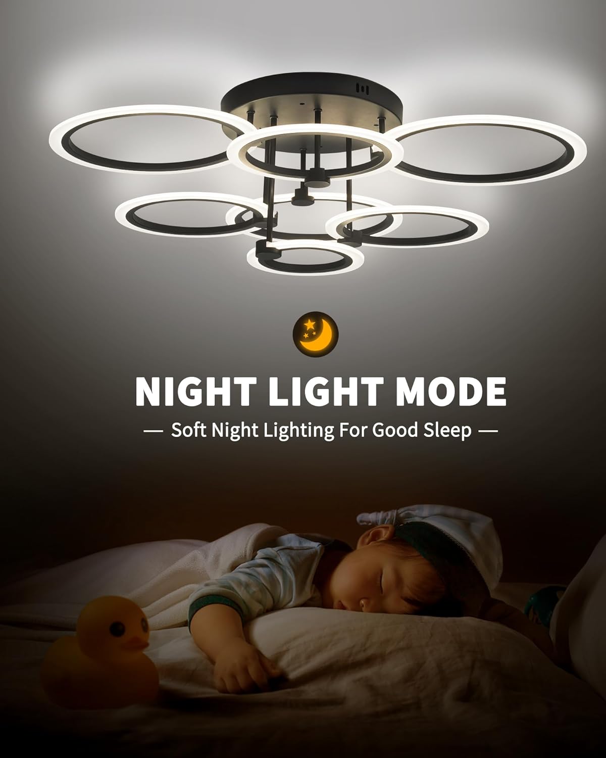 Lámpara de techo LED moderna de 7 anillos regulables con control remoto negro cerca de la luz de techo de 31.8 pulgadas, 130 W, 3000 K-6500 K,