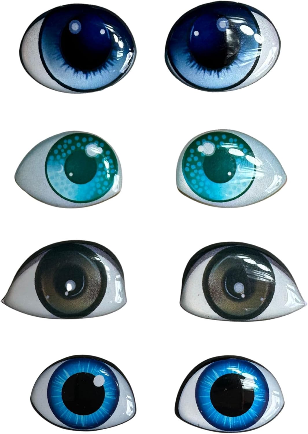 Ojos de resina 3D adhesivos o autoadhesivos para todo tipo de materiales, manualidades, decoración, 51 pares en azul, marrón, azul claro (tamaños en