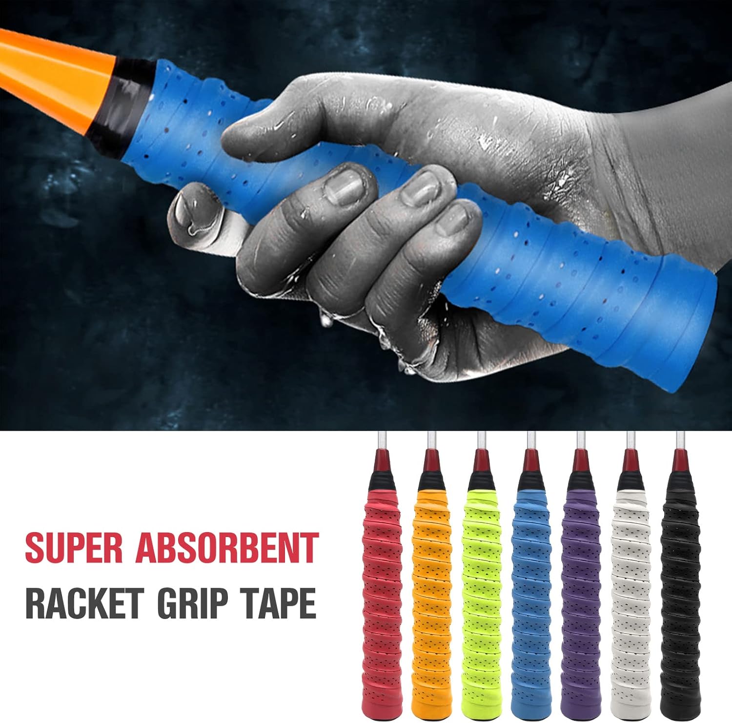HUIOP Cinta de raqueta, agarre de tenis, 5 piezas de cinta de agarre de raqueta súper absorbente de bádminton EVA overgrip agarre de tenis que