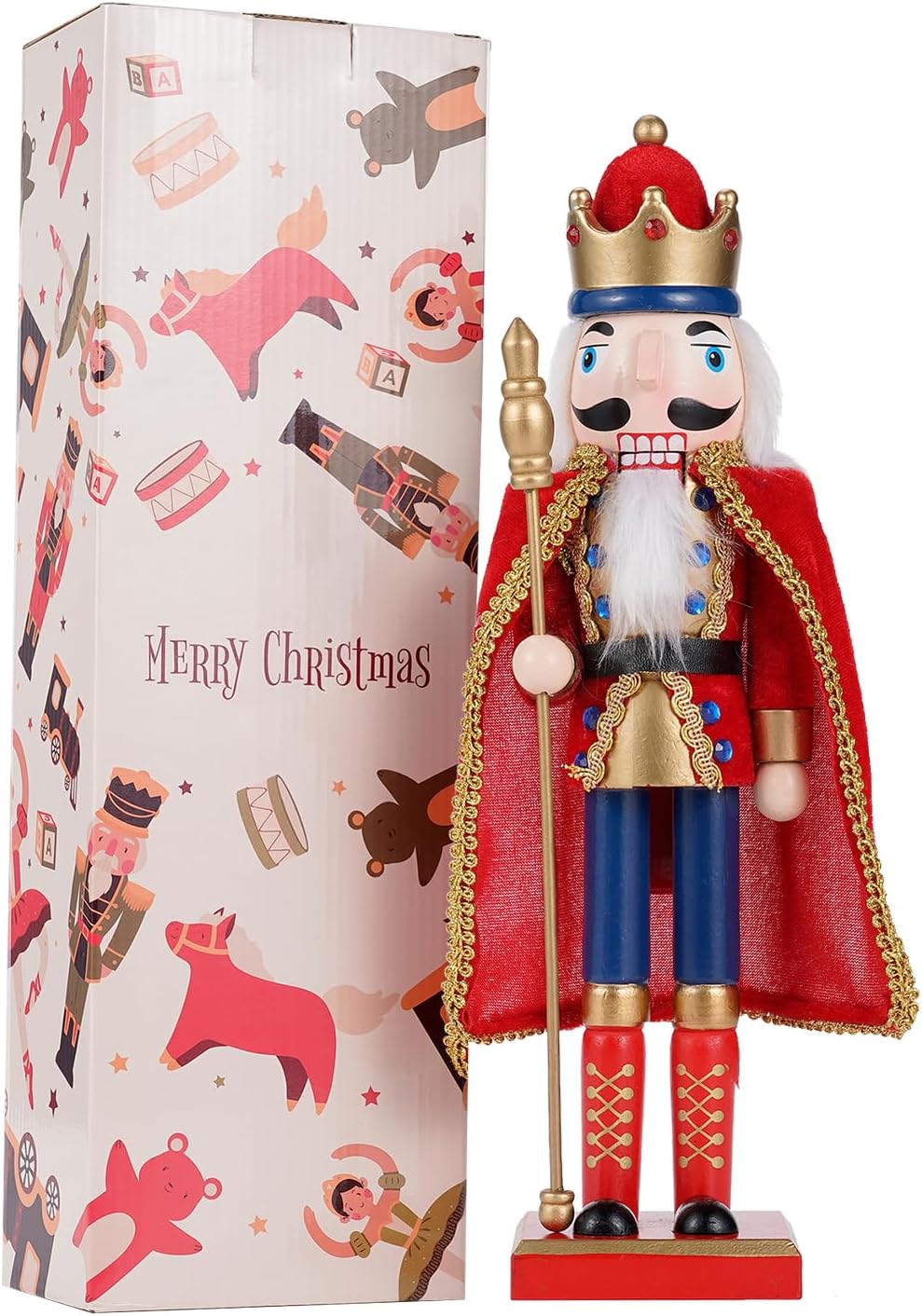 COMBIUBIU Decoraciones navideñas de 15 pulgadas, adornos de cascanueces de madera, soldado, muñeco de cascanueces de Navidad coleccionable festivo,