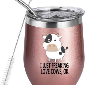 Waldeal Vaso de vino de vacas con tapa y pajita, taza de vino nsulada de acero inoxidable, 12 onzas para café, champaña, cóctel, cerveza, helado Waldeal Vaso de vino de vacas con tapa y pajita, taza de vino nsulada de acero inoxidable, 12 onzas para café, champaña, cóctel, cerveza, helado