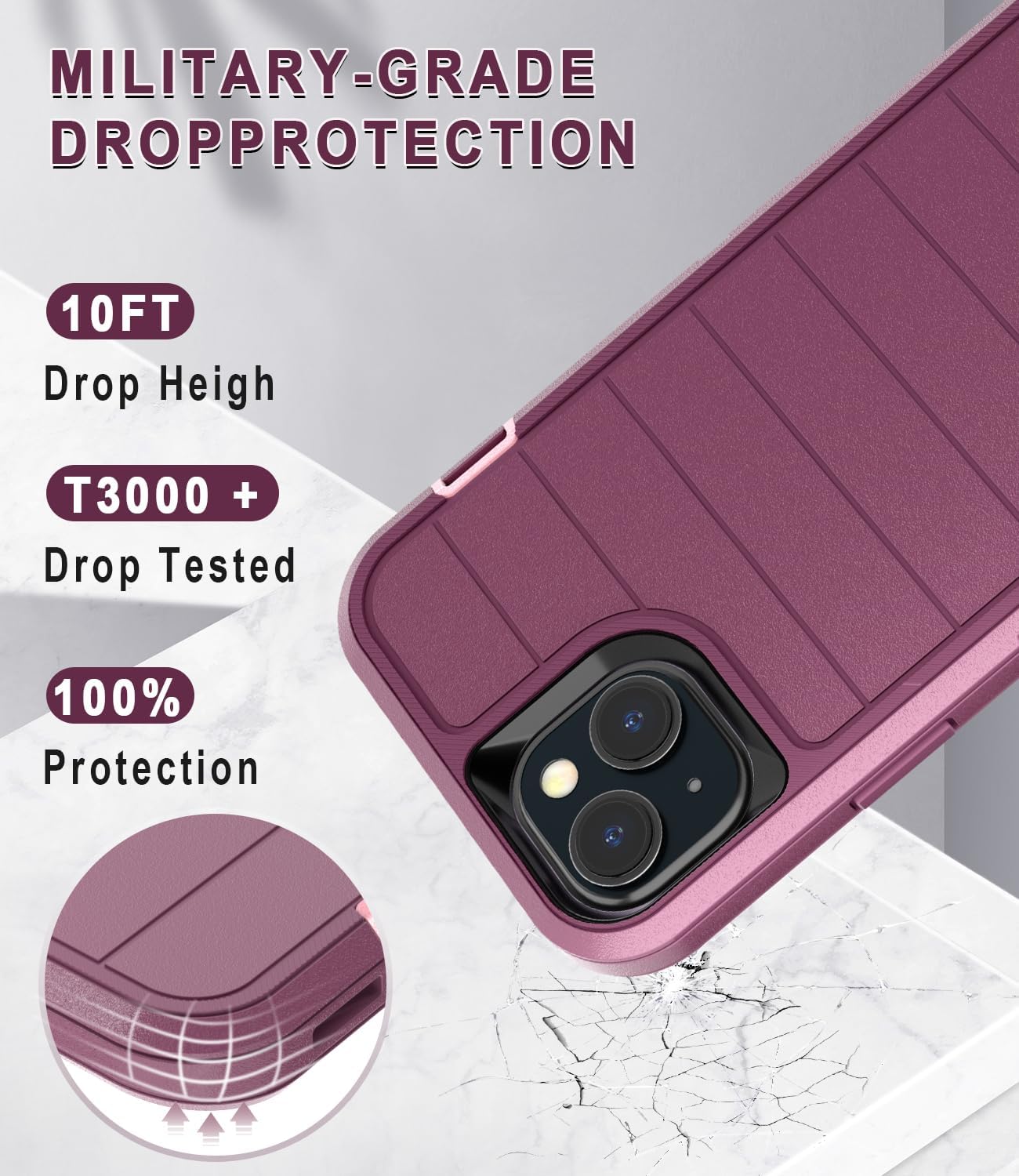Funda para iPhone 15, resistente de 3 capas, a prueba de golpes, a prueba de caídas, polvo, duradera, de grado militar, funda de protección completa