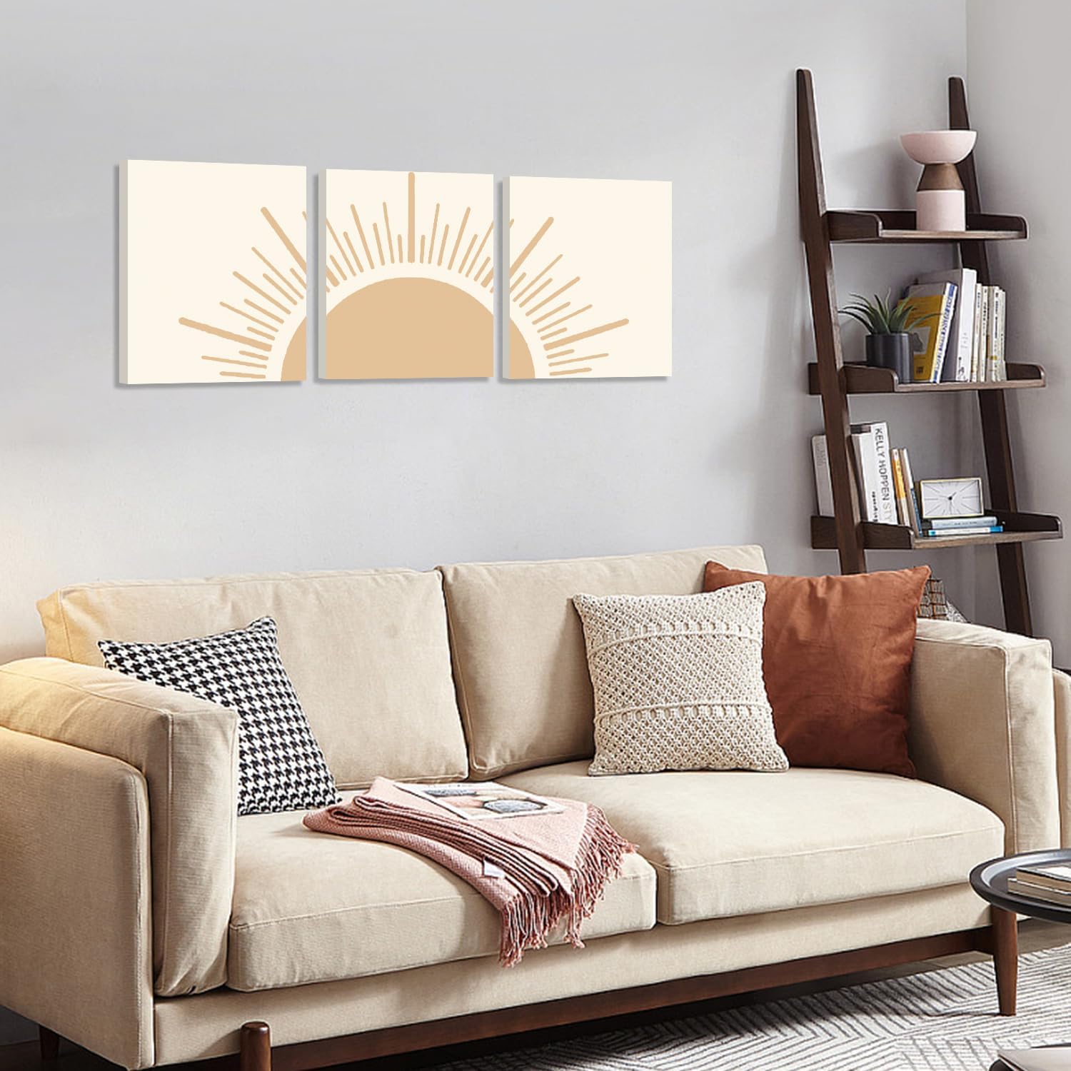 HPNIUB Decoración bohemia para pared, diseño de línea natural Yello Sun Rising on the Horizon, juego de 3 piezas (8 x 10 pulgadas, enmarcado),