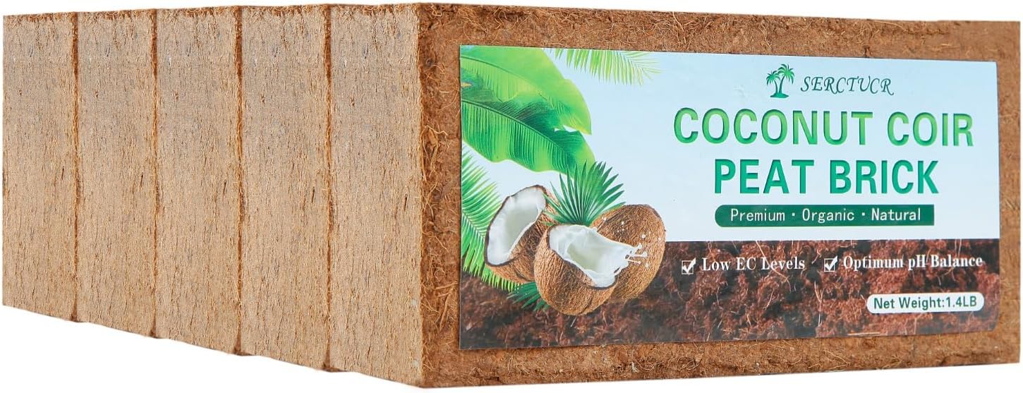 SERCTUCR Ladrillo de fibra de coco comprimido 100% orgánico premium con bajo equilibrio de EC y pH adecuado para plantas y hierbas hortícolas (5)