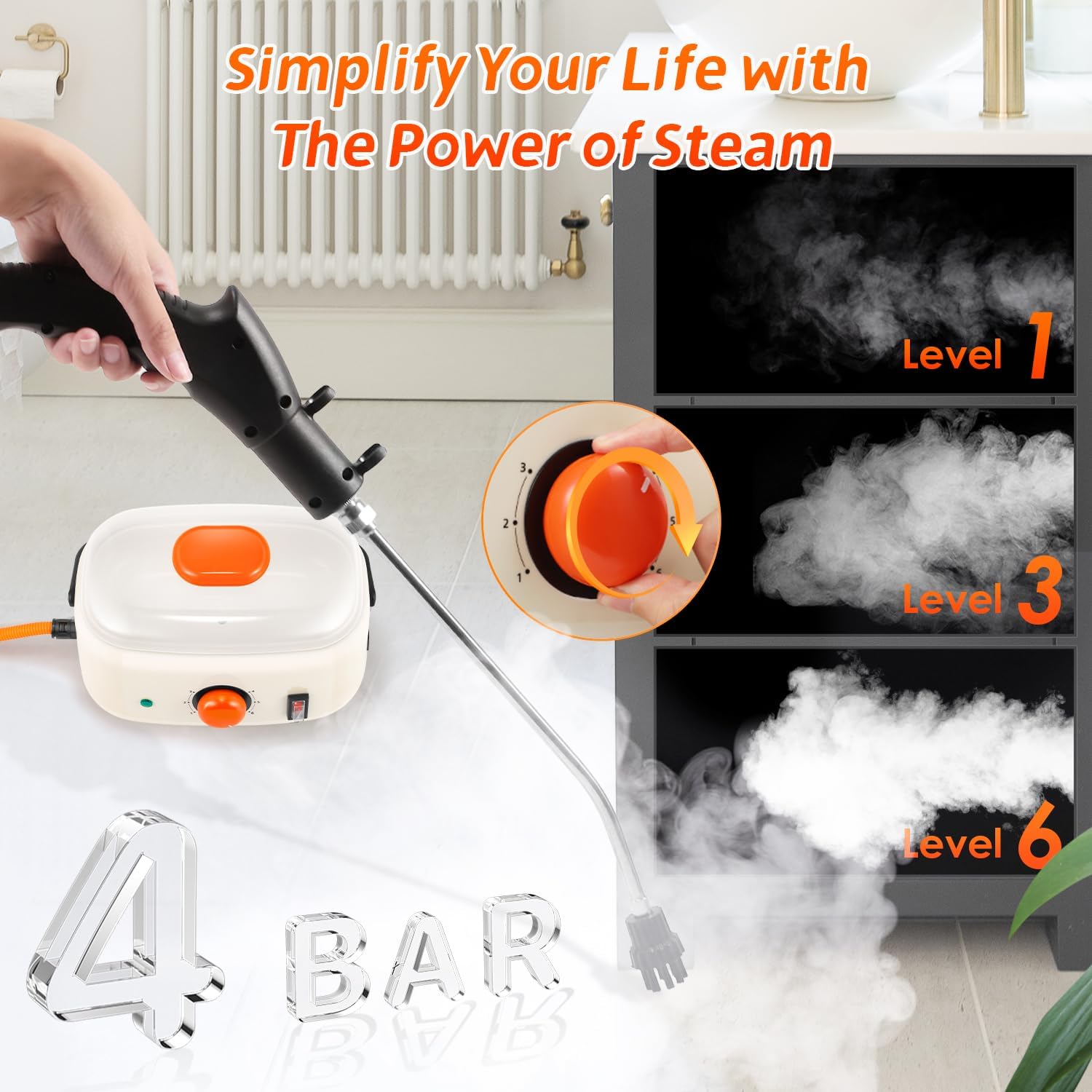 Limpiador de vapor de mano de alta presión de 1600 W, vaporizador portátil de 1.5 L para limpiar baldosas de lechada, listo en 15 segundos de alto