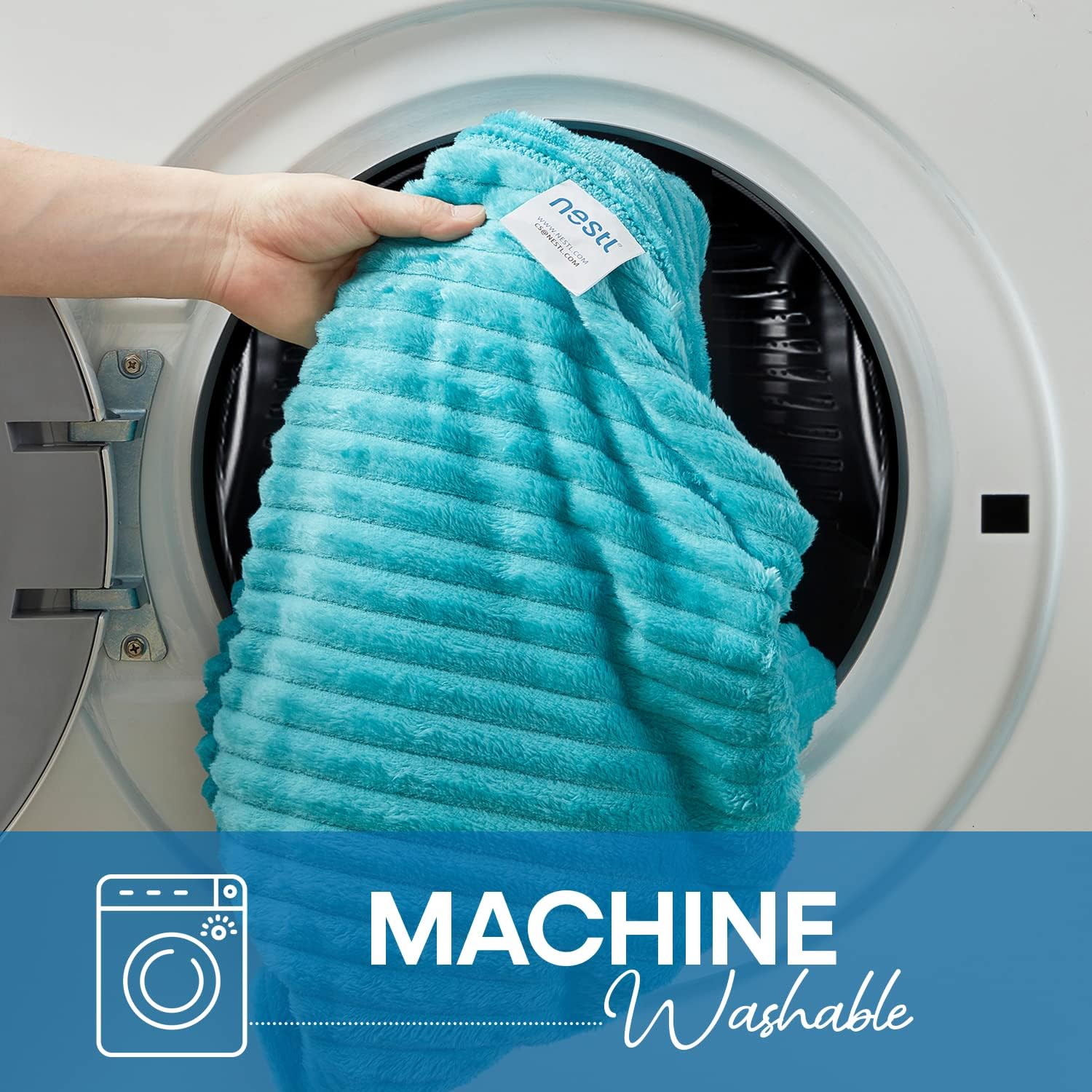 Nestl – Manta de felpa de corte Queen, ligera, súper suave, esponjosa, de lujo, lavable a máquina, 90×90 pulgadas, color azul turquesa