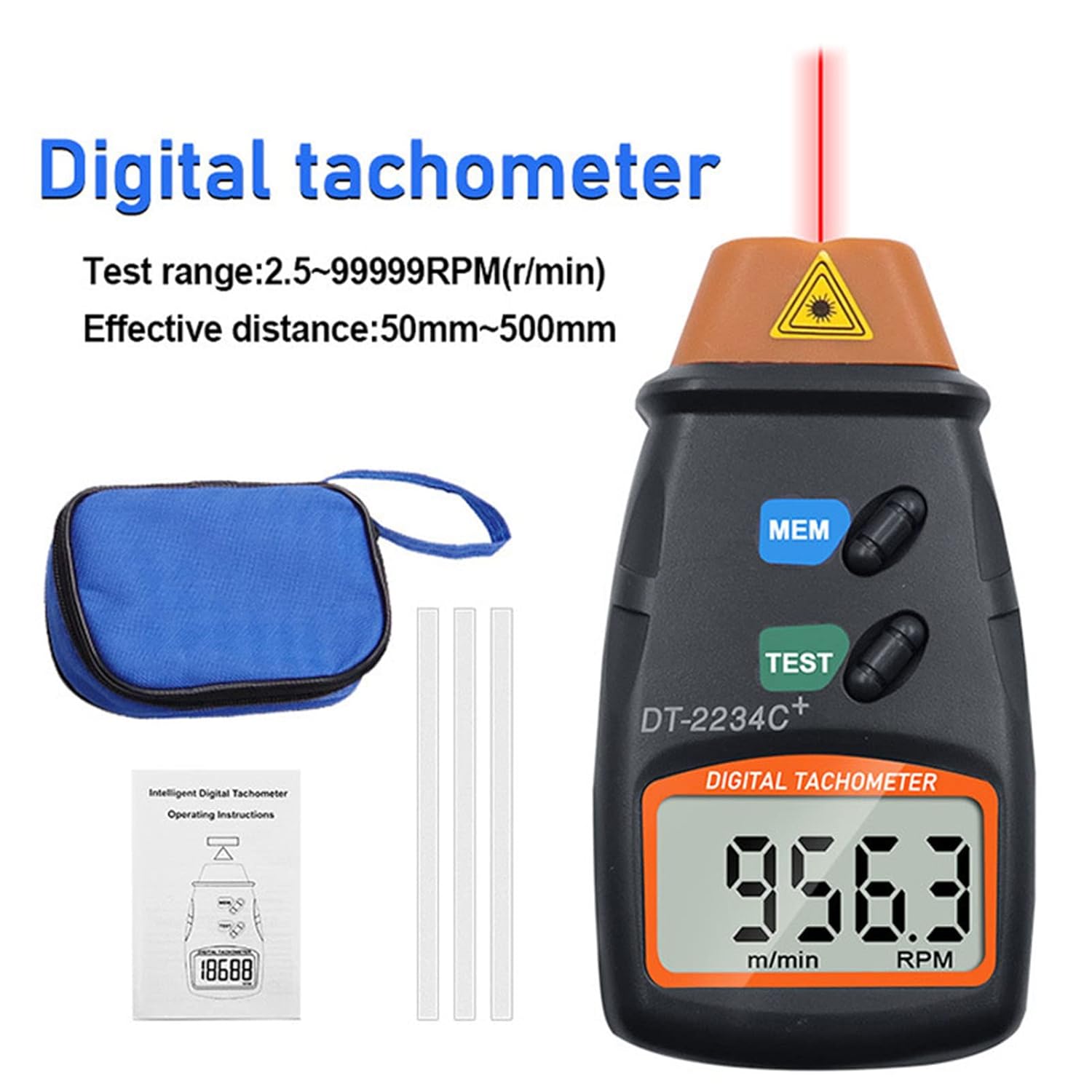 Fydun Digital Tachometer Photo Non Contact Tach Meter Measurement Tool with Data Logging, Data Hold, Max Min AVG for Lathe RPM
