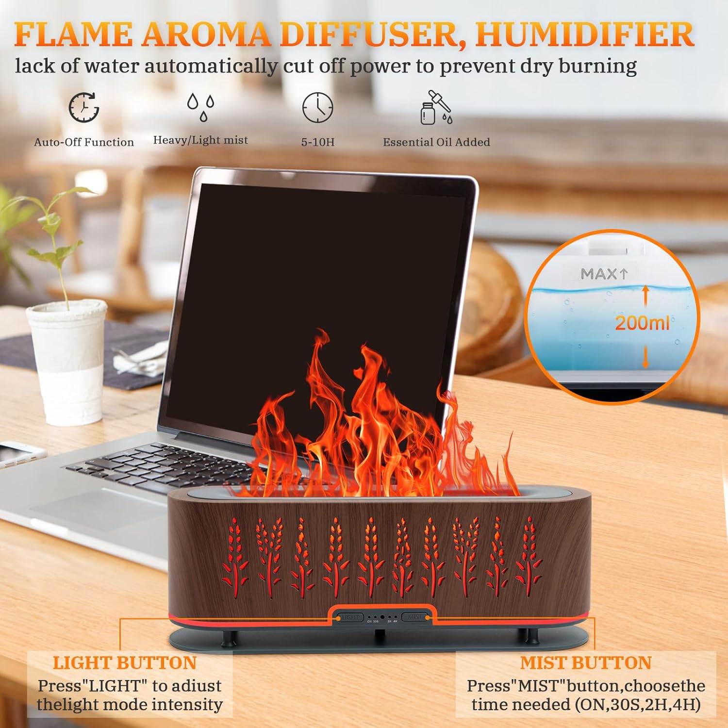 Humidificador difusor de aroma de llama colorida, 7 colores de llama, difusor de aceite esencial, difusor de aromaterapia de 6.8 fl oz con 2 modos