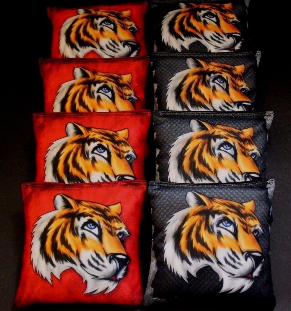 BackYardGamesUSA Bengal Tiger Predator Hunting Red Black Juego de 8 bolsas de cornhole personalizadas reguladoras B207