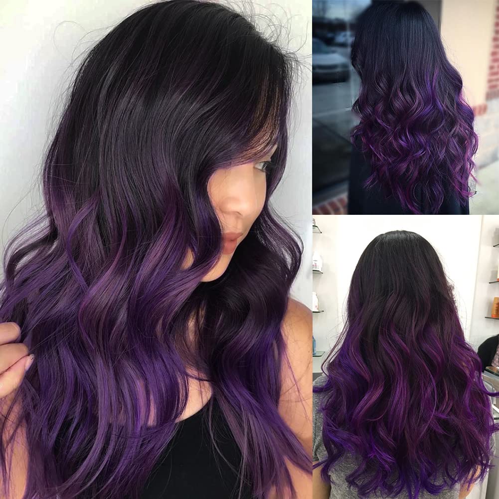 Pelucas largas rizadas y onduladas de color morado degradado para mujer, pelucas de cabello sintético con raíces oscuras, cosplay, fiesta de
