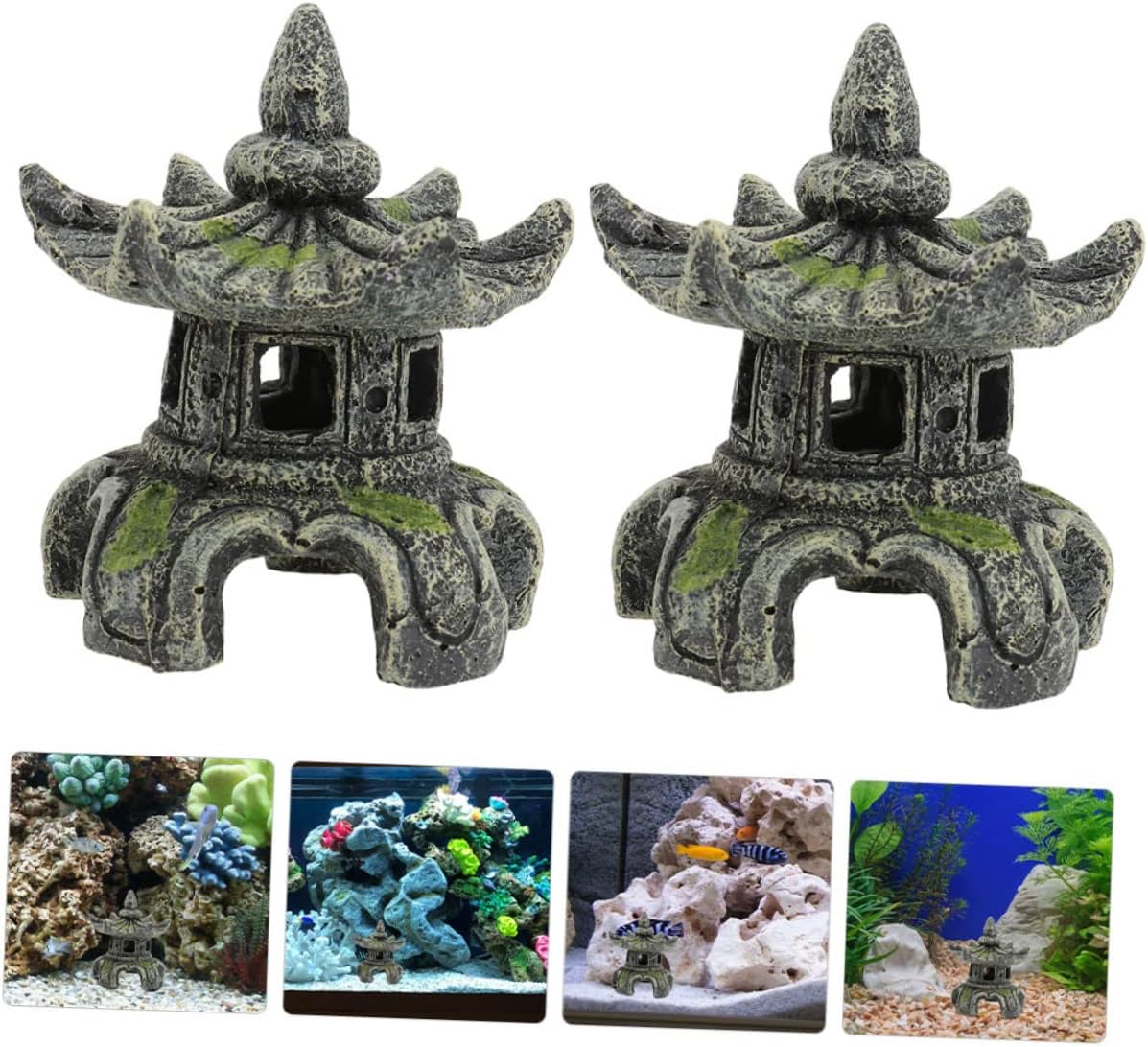 Yardwe Terrarios de vidrio pequeños para plantas, decoraciones asiáticas, linternas japonesas, estatua de pagoda asiática, casa de muñecas, pagoda,
