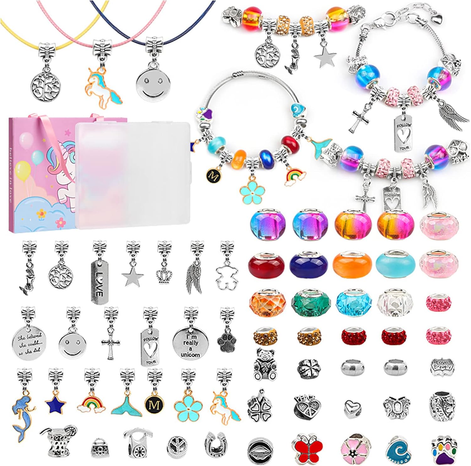 mearens Kit de fabricación de pulseras de 66 piezas, pulseras de cuentas de joyería, manualidades para niñas, juego de joyería para artes y