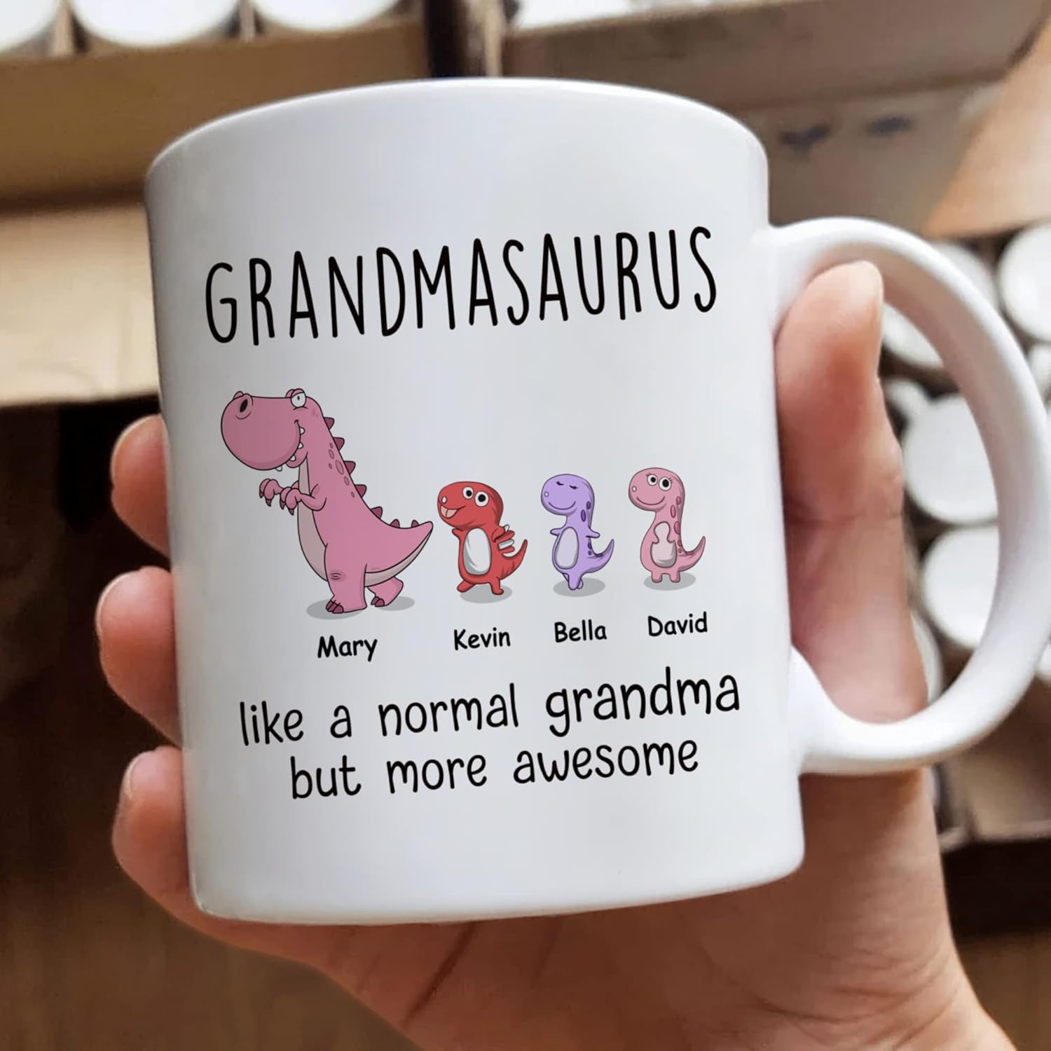 Gossby Taza personalizada (3 niños) GRANDMASAURUS like a normal grandma but more awesome Great Grandma Coffee Cup, regalo del día de la madre para