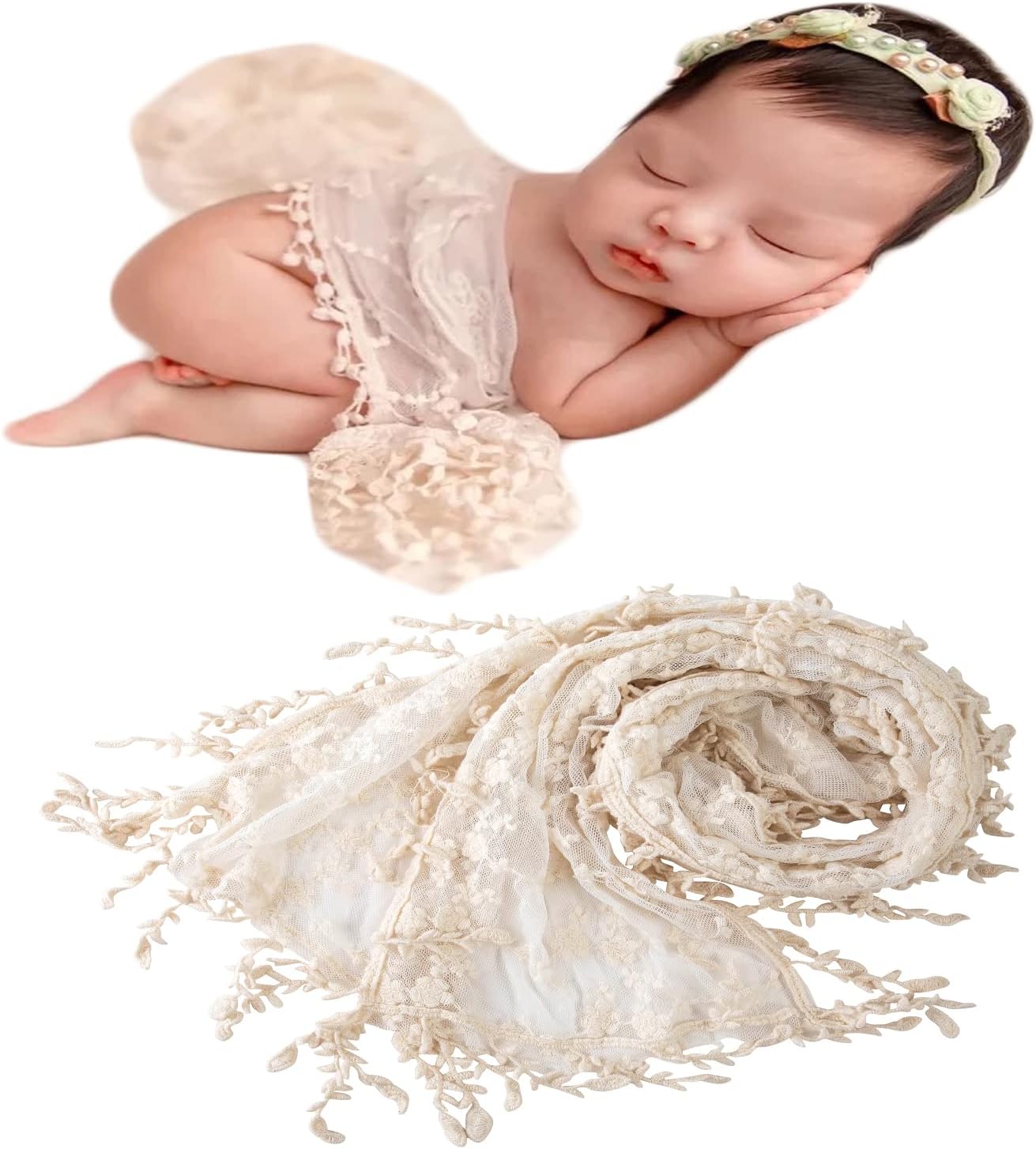 Zeroest Manta de accesorios de fotografía para bebés, trajes de sesión de fotos para recién nacidos, envoltura de encaje para fotos de bebés (marfil