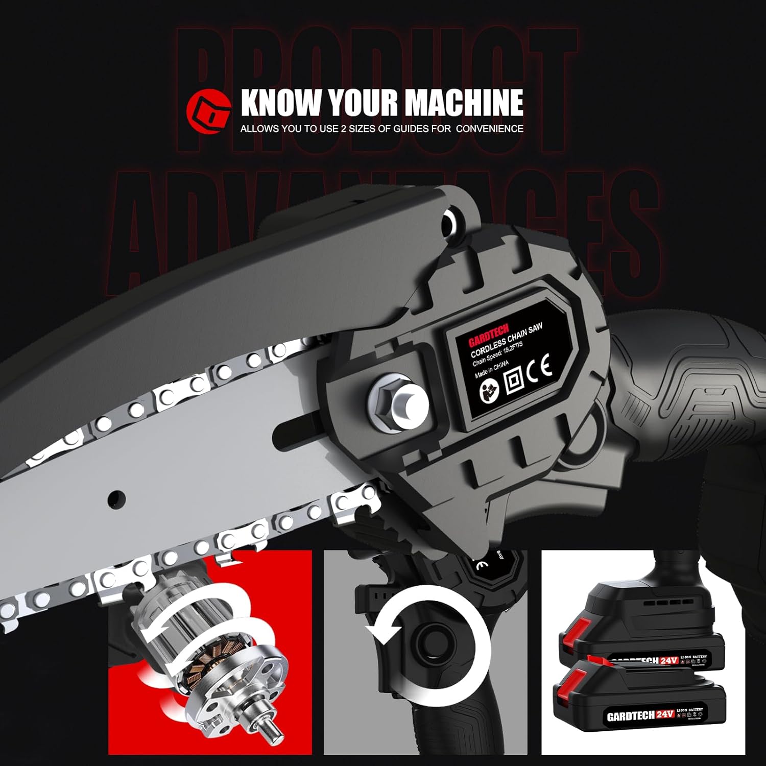 Gardtech Mini motosierra inalámbrica de 4 y 6 pulgadas, motosierras de mano con 4 cadenas mejoradas 2023, 2 baterías, buenas para mayores,