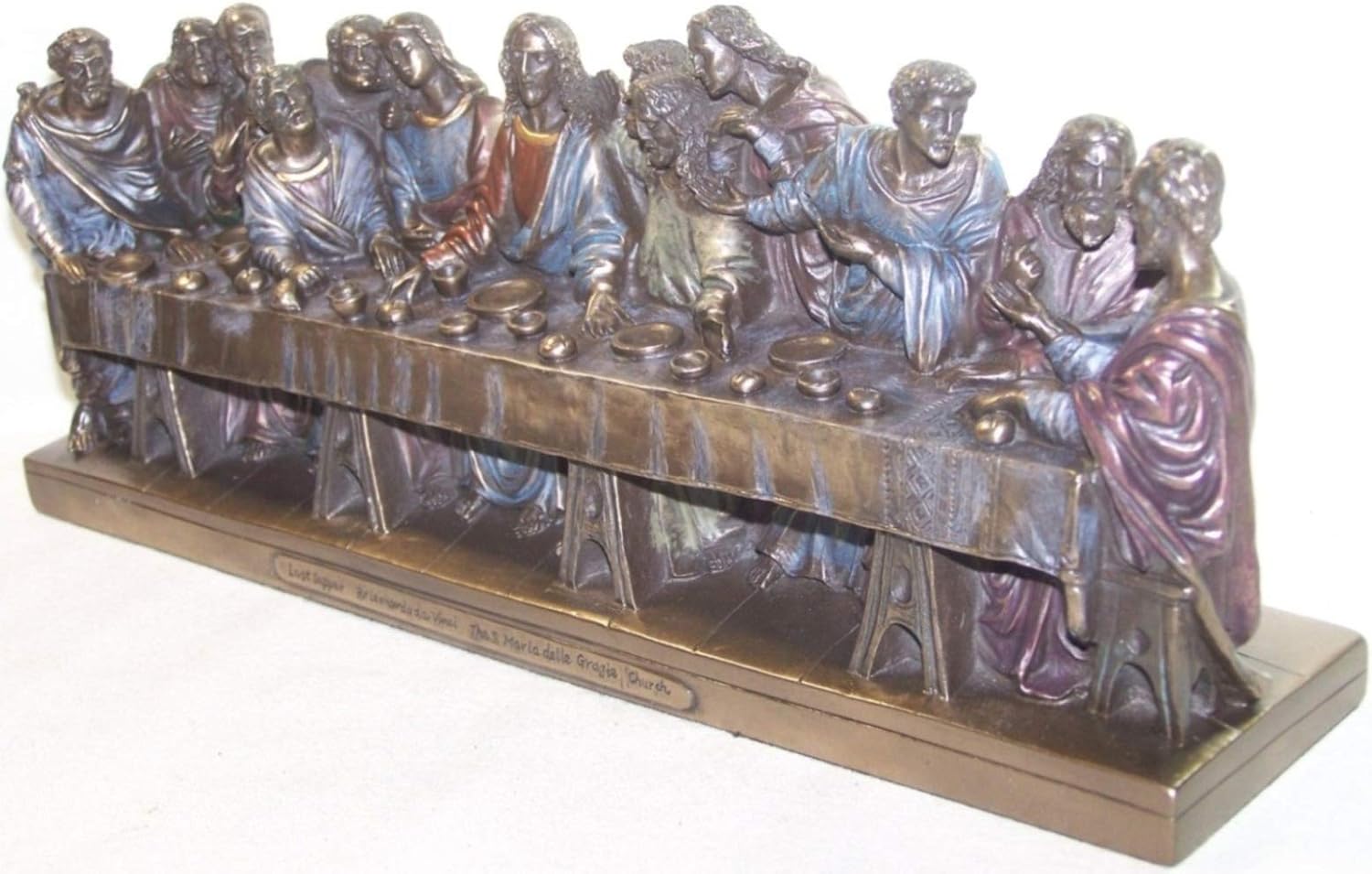 US 14.25 pulgadas La última cena estatua de bronce fundido en frío, Leonardo Da Vinci