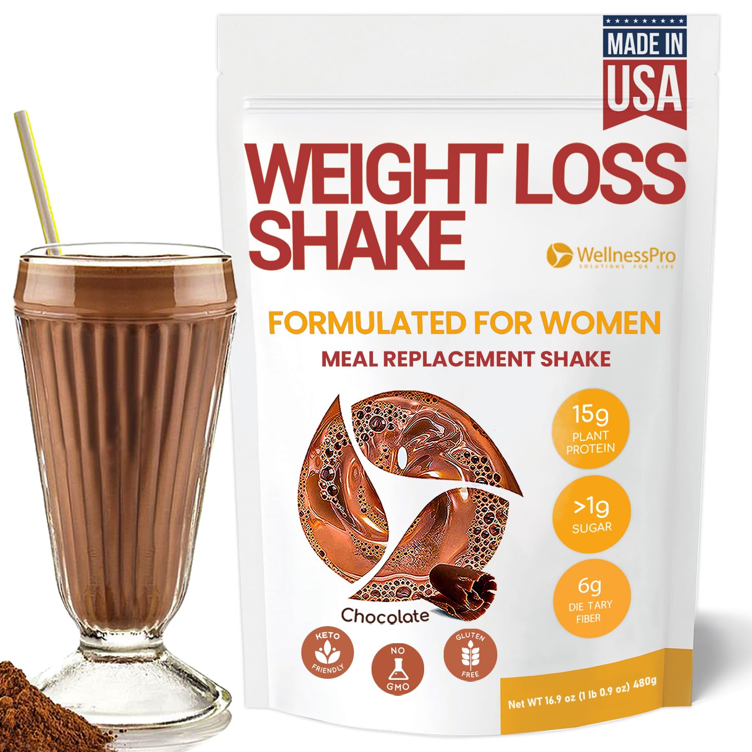 Batido de reemplazo de comidas para mujeres con sabor a chocolate, 0.55 onzas de polvo de alto contenido proteico a base de plantas, pre y
