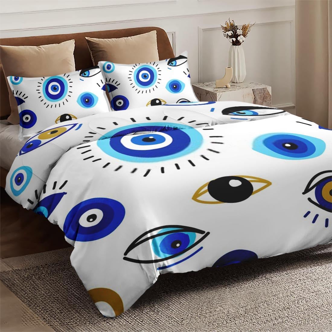 Funda de edredón tamaño Queen, juego de ropa de cama griego turco contemporáneo malvado con cierre de cremallera para niños y adultos, funda de