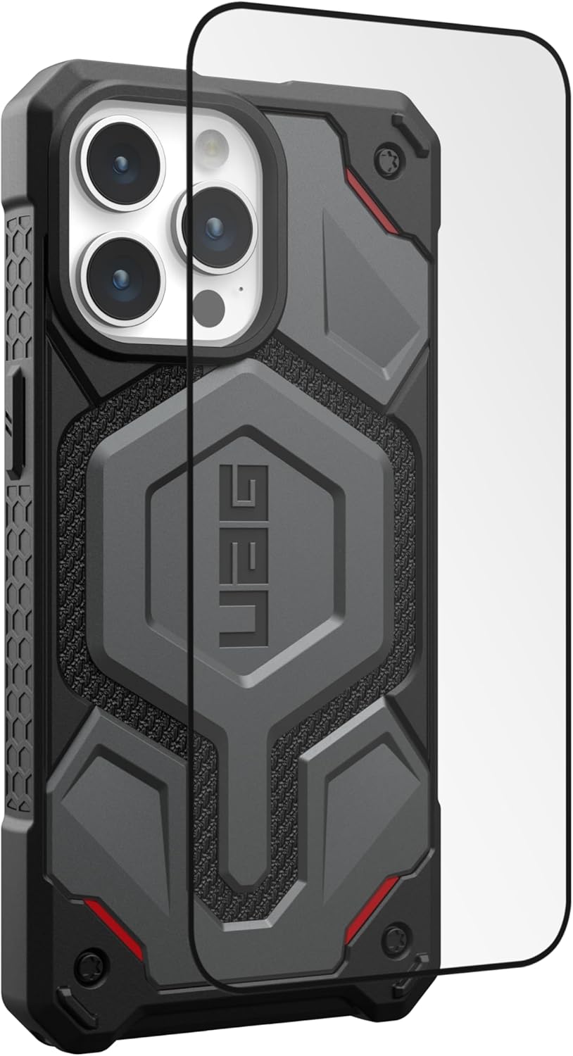 URBAN ARMOR GEAR UAG – Funda diseñada para iPhone 15 Pro Max de 6.7 pulgadas, Monarch Pro Kevlar plateado, compatible con MagSafe Bundle con
